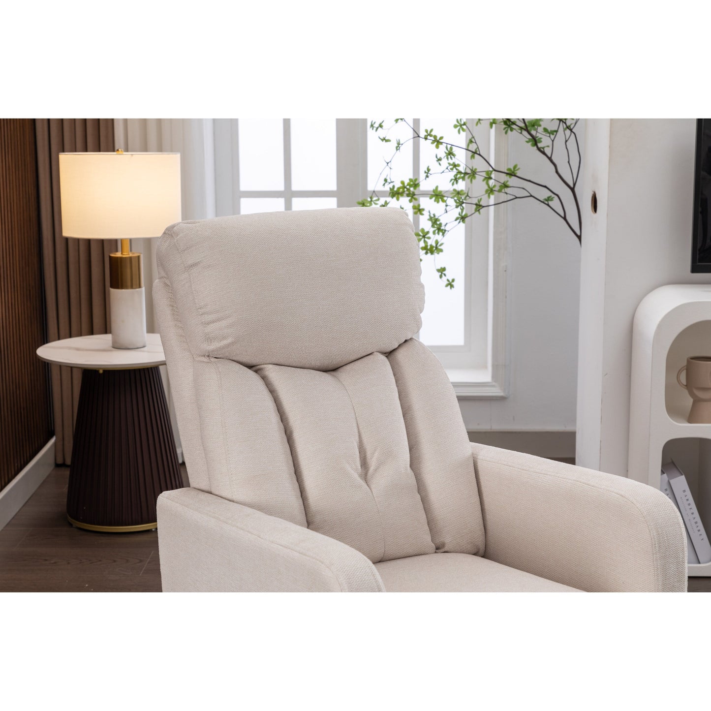 022-Fauteuil à bascule pivotant en lin avec poche