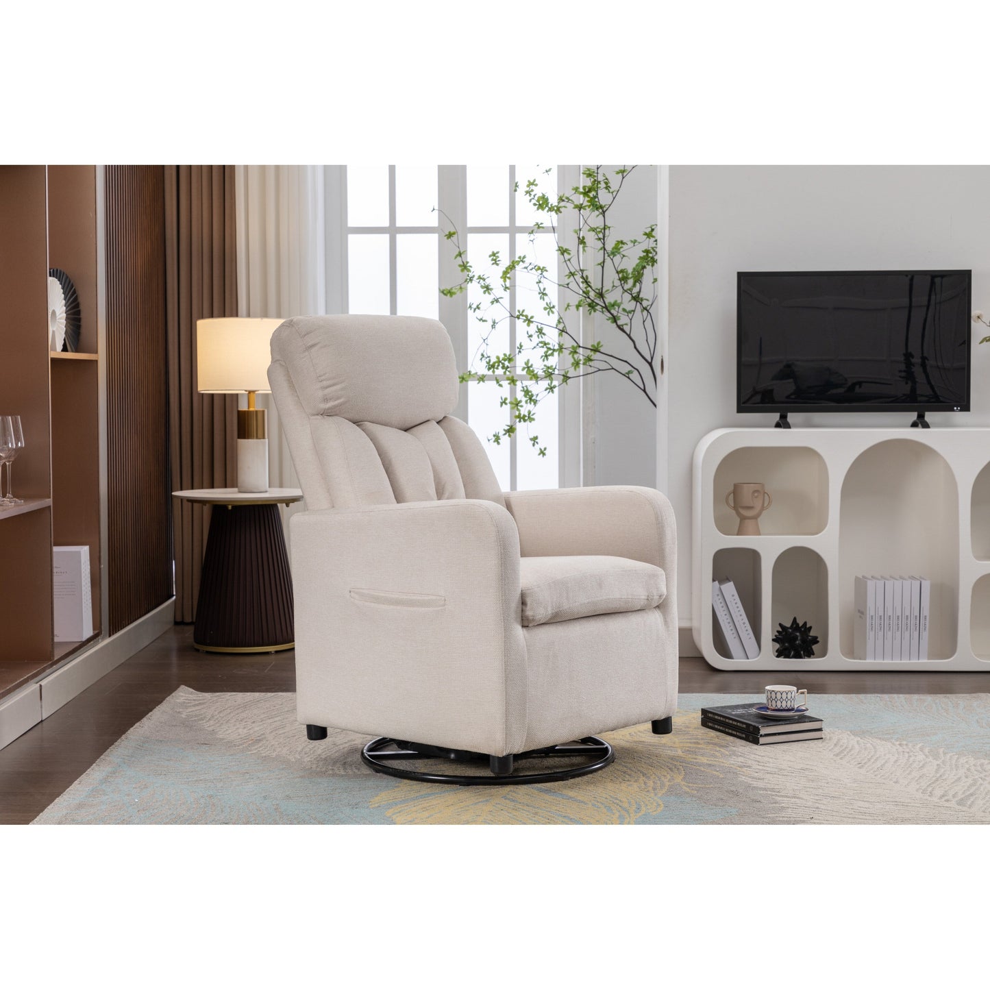 022-Fauteuil à bascule pivotant en lin avec poche