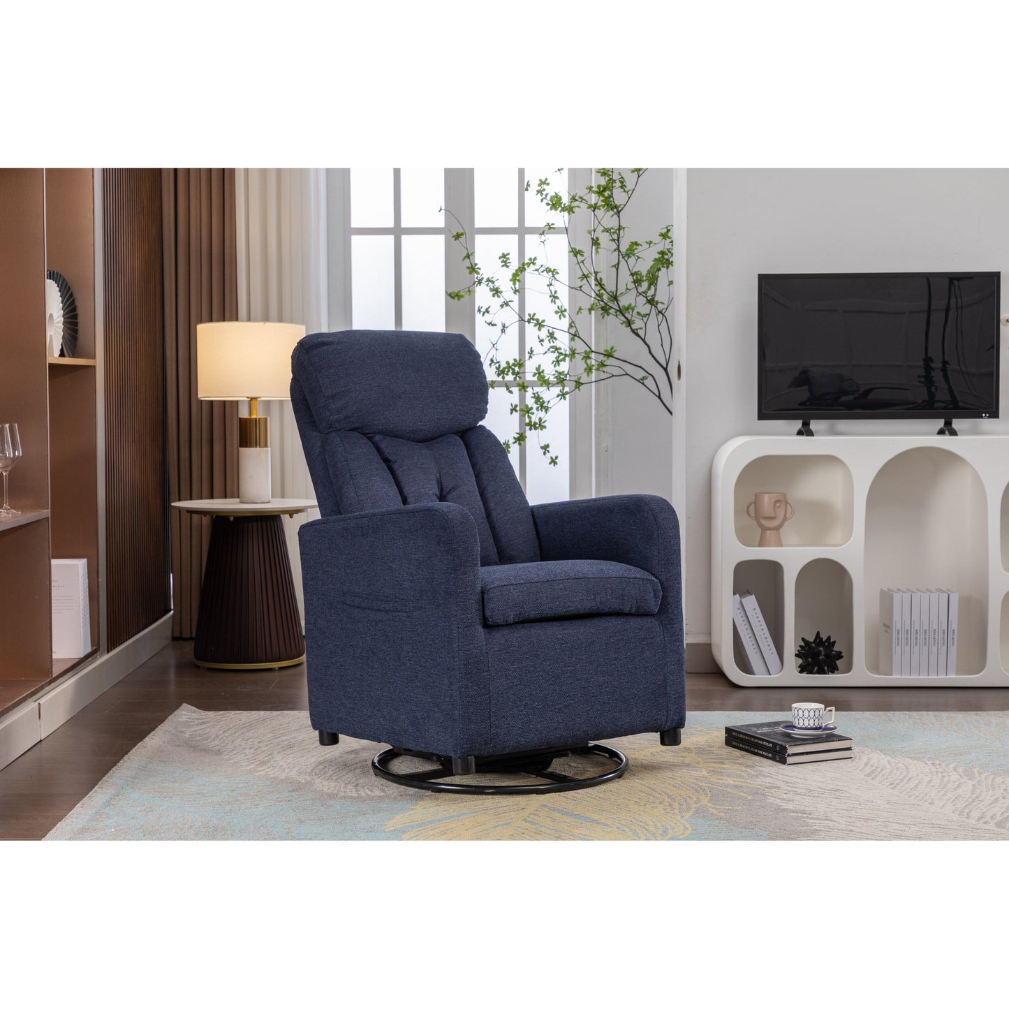 022-Fauteuil à bascule pivotant en lin avec poche