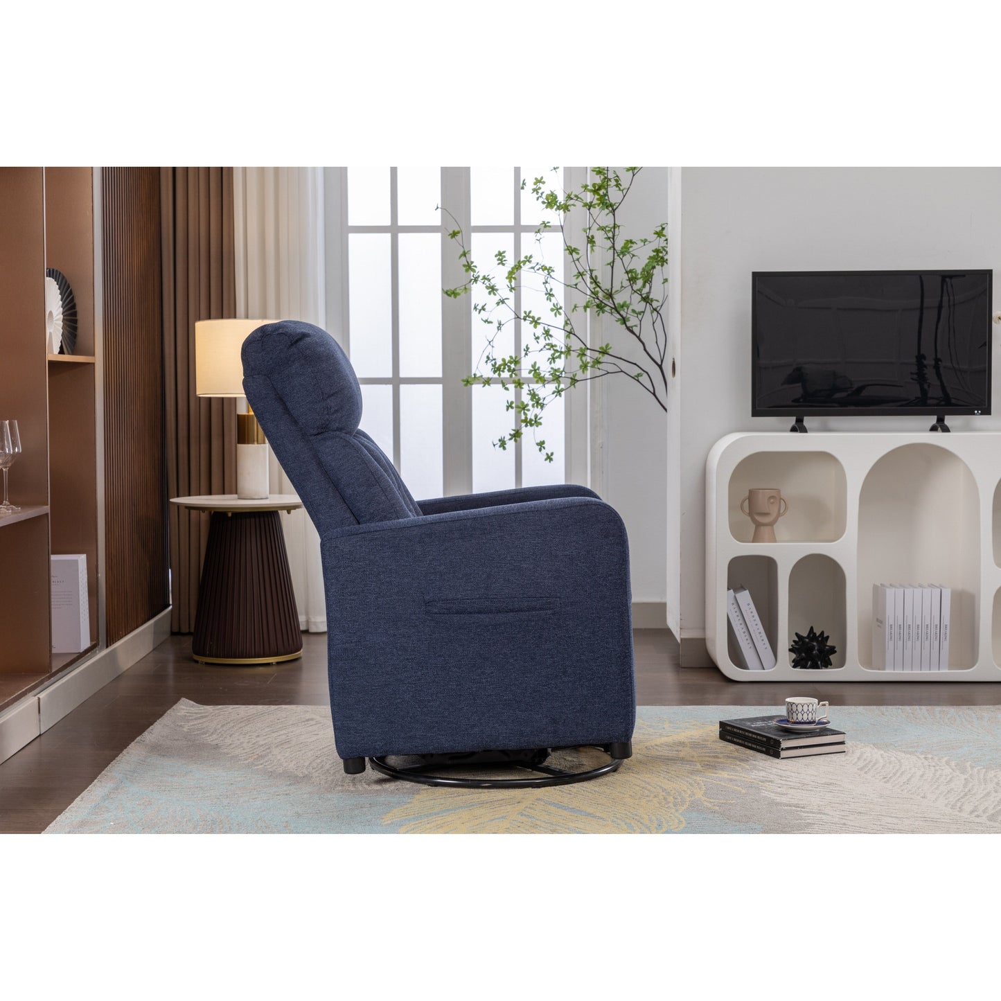 022-Fauteuil à bascule pivotant en lin avec poche