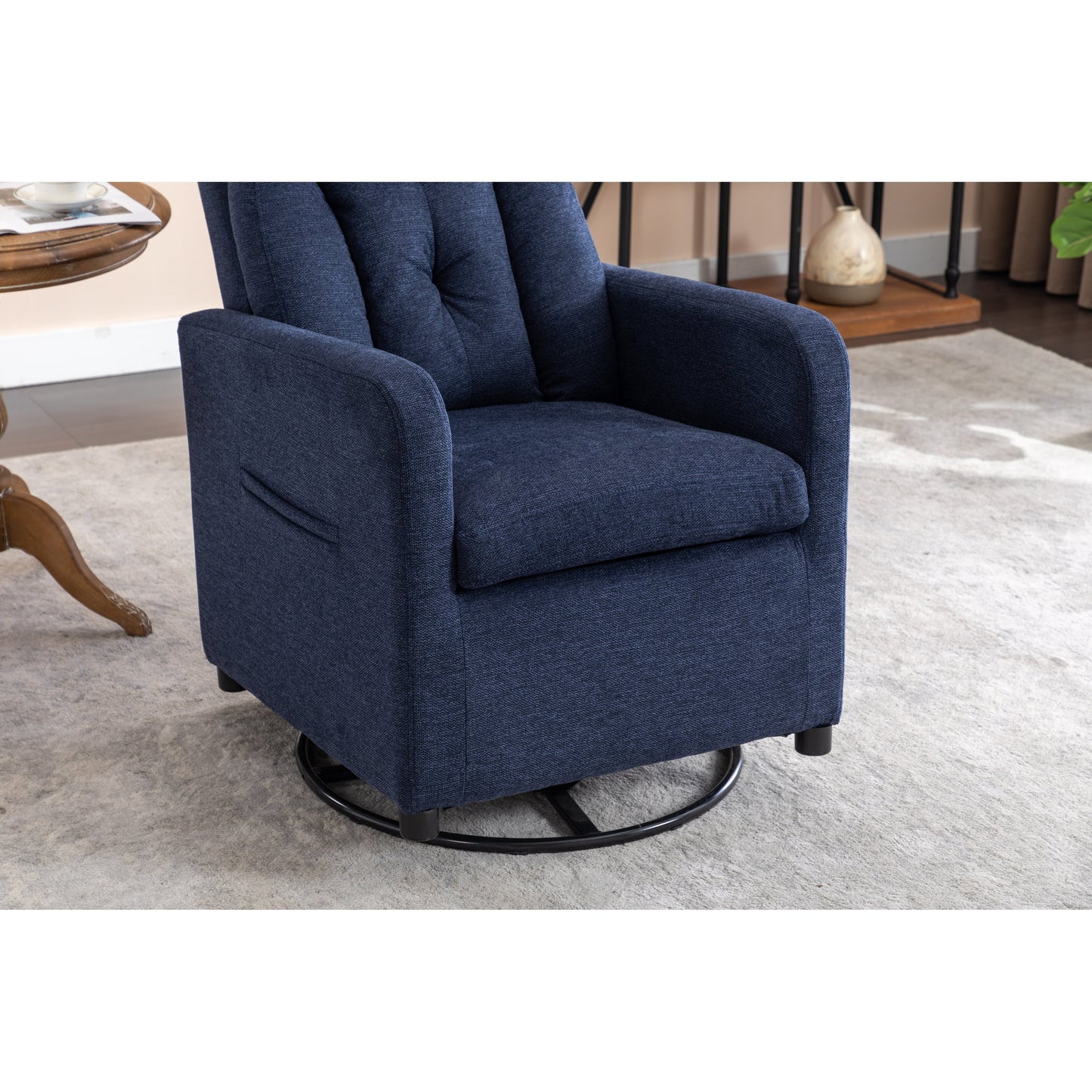 022-Fauteuil à bascule pivotant en lin avec poche
