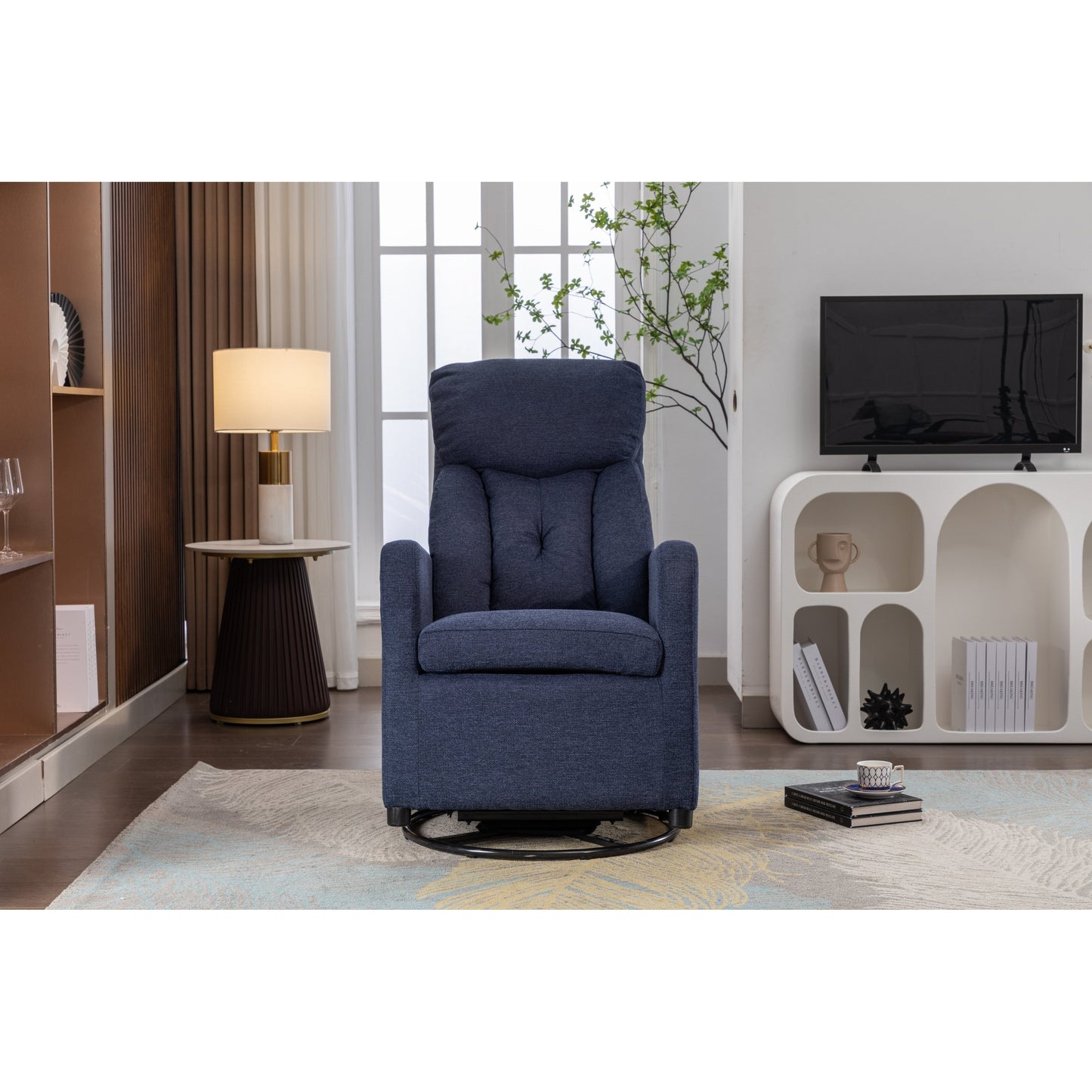 022-Fauteuil à bascule pivotant en lin avec poche