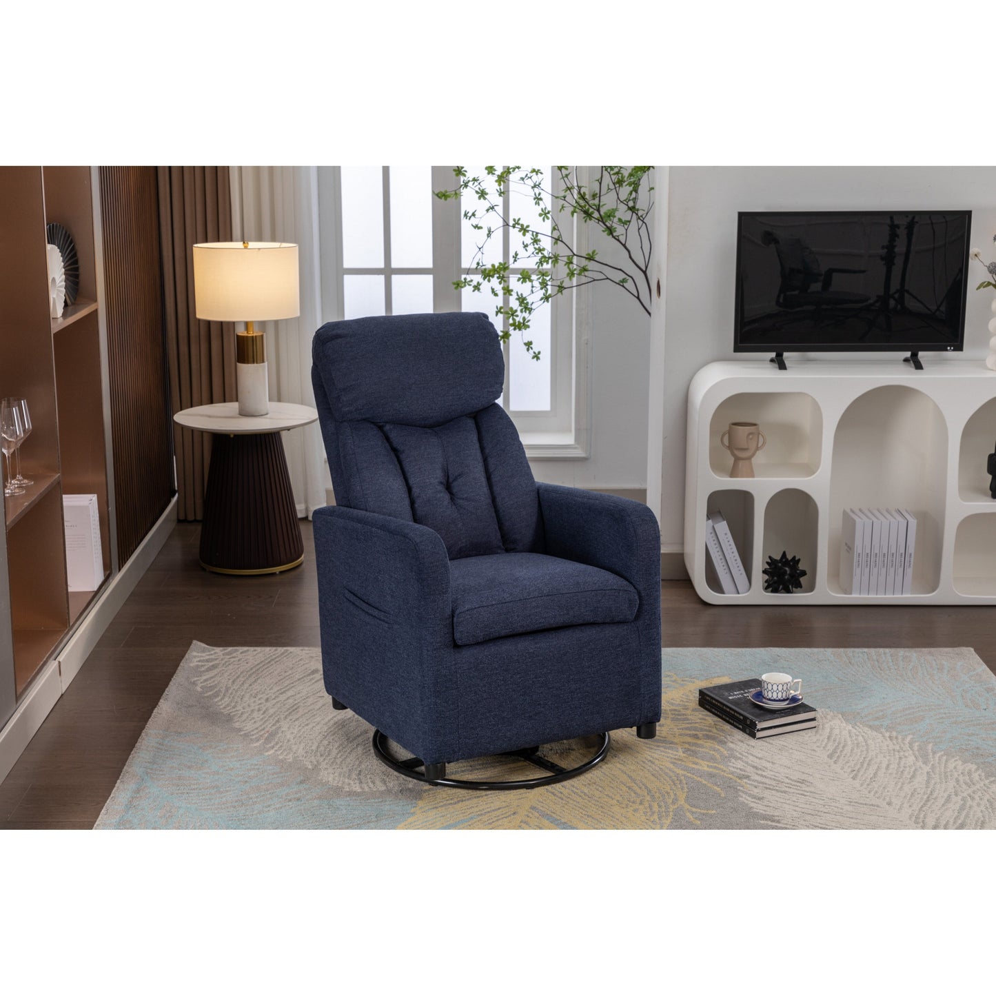 022-Fauteuil à bascule pivotant en lin avec poche