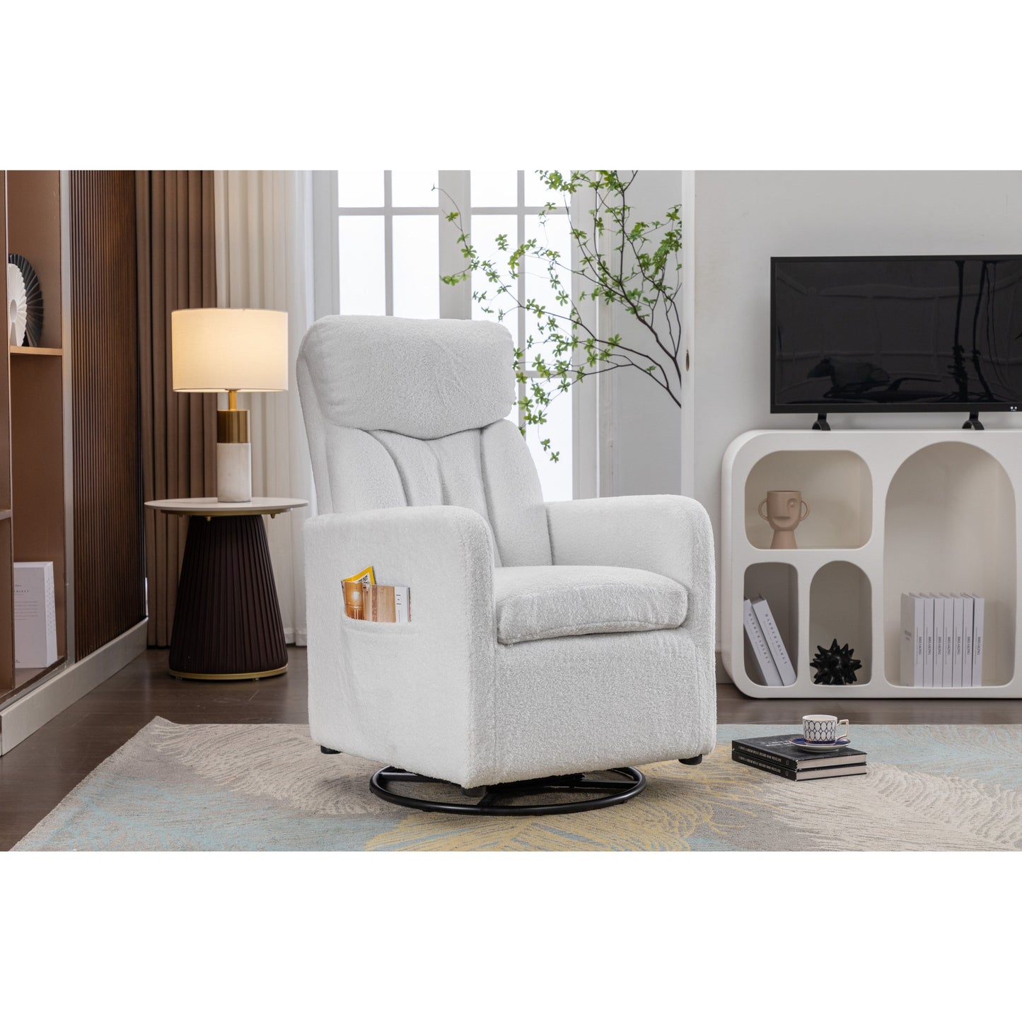 022-Fauteuil à bascule pivotant en lin avec poche
