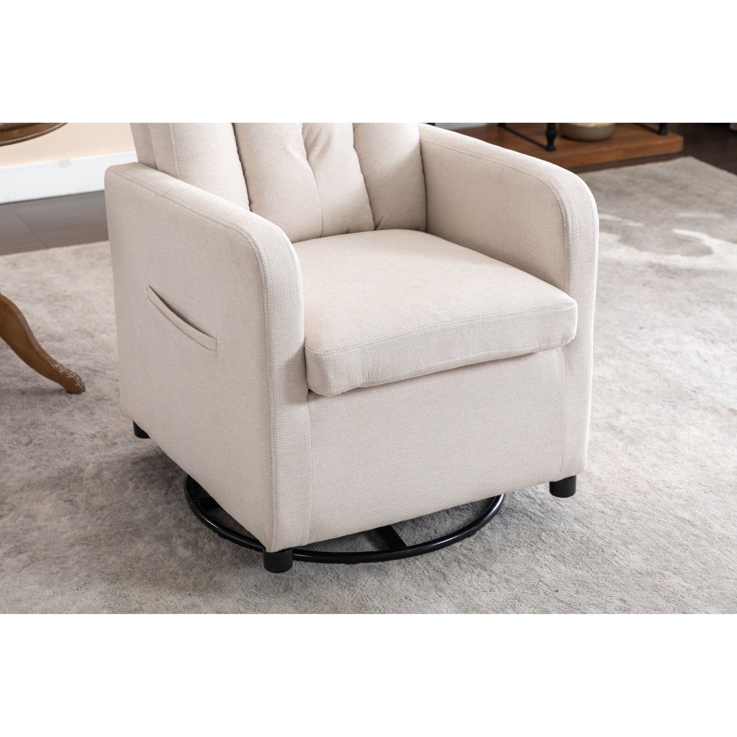 022-Fauteuil à bascule pivotant en lin avec poche
