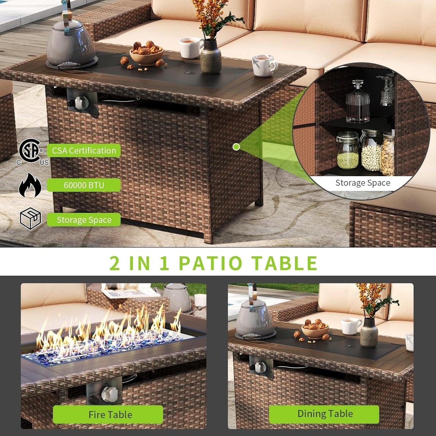 Ensemble de meubles de patio 10 pièces avec table et foyer