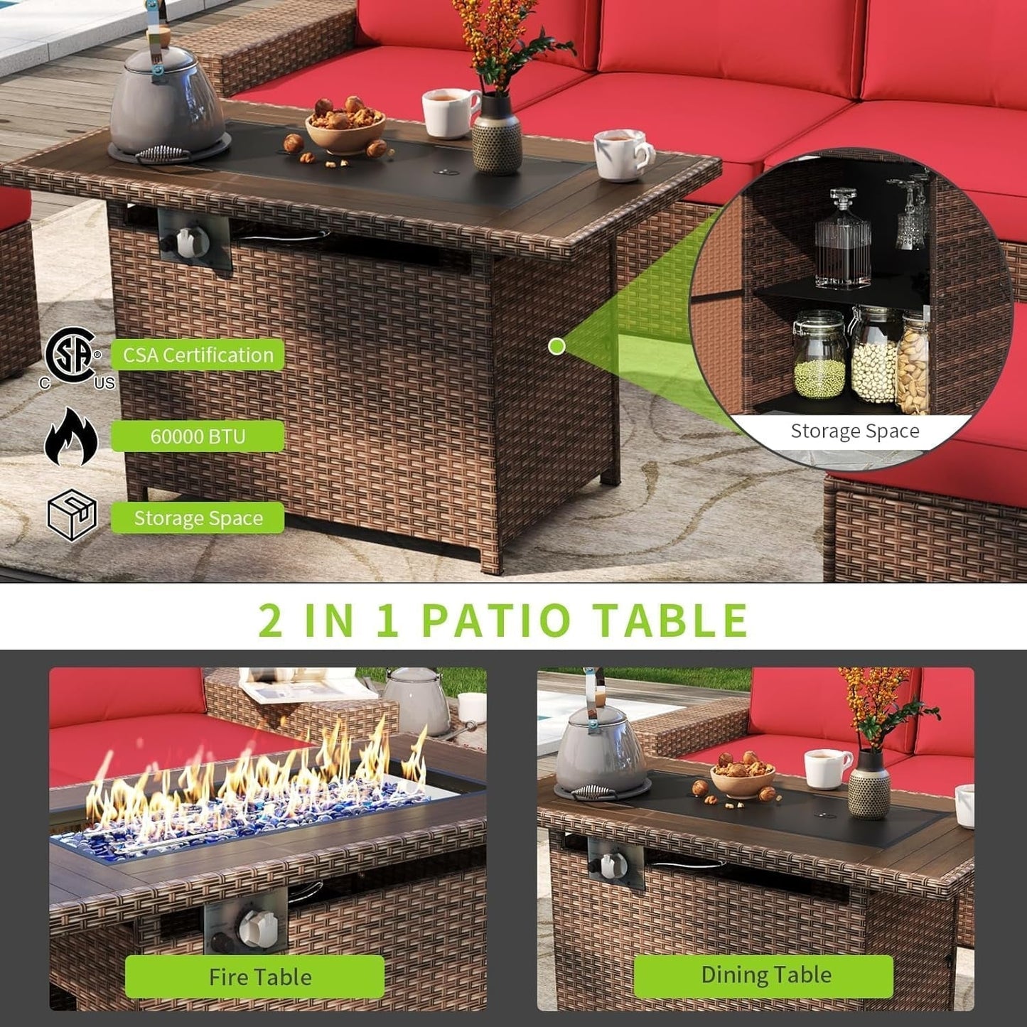 Ensemble de meubles de patio 10 pièces avec table et foyer