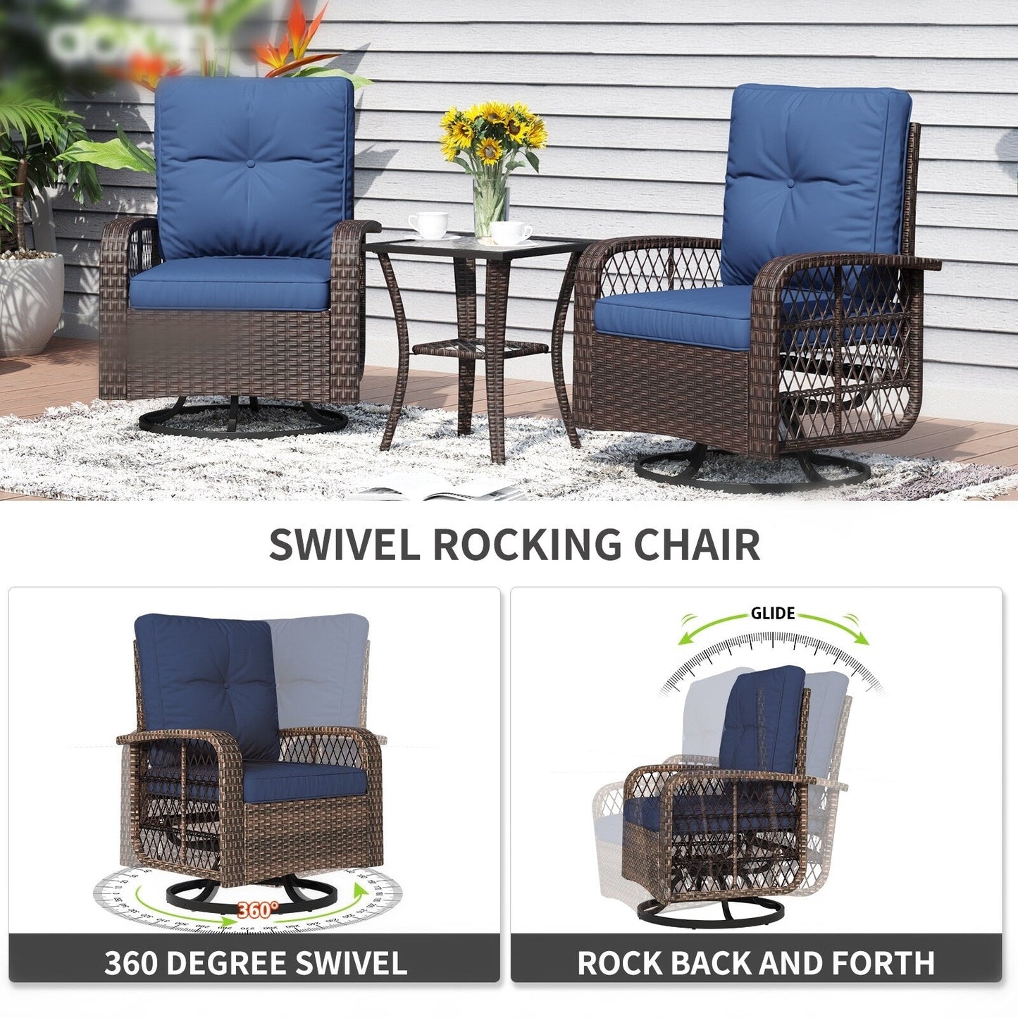 Ensemble de meubles de patio 10 pièces avec table et foyer