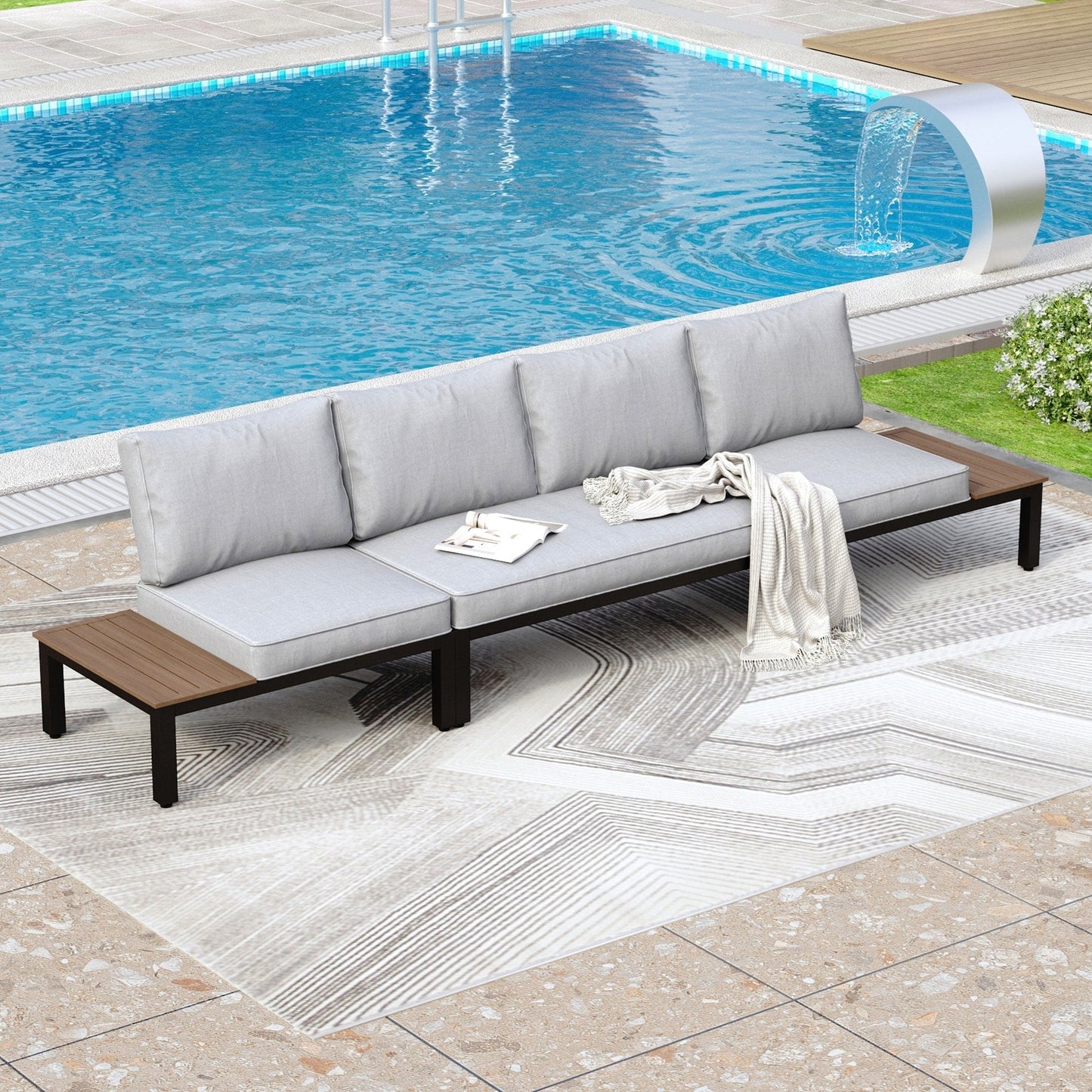 Ensemble de canapés sectionnels de patio 10 places, cadre en acier avec revêtement électrolytique, ensembles de conversation avec table d'appoint intégrée, coussin gris