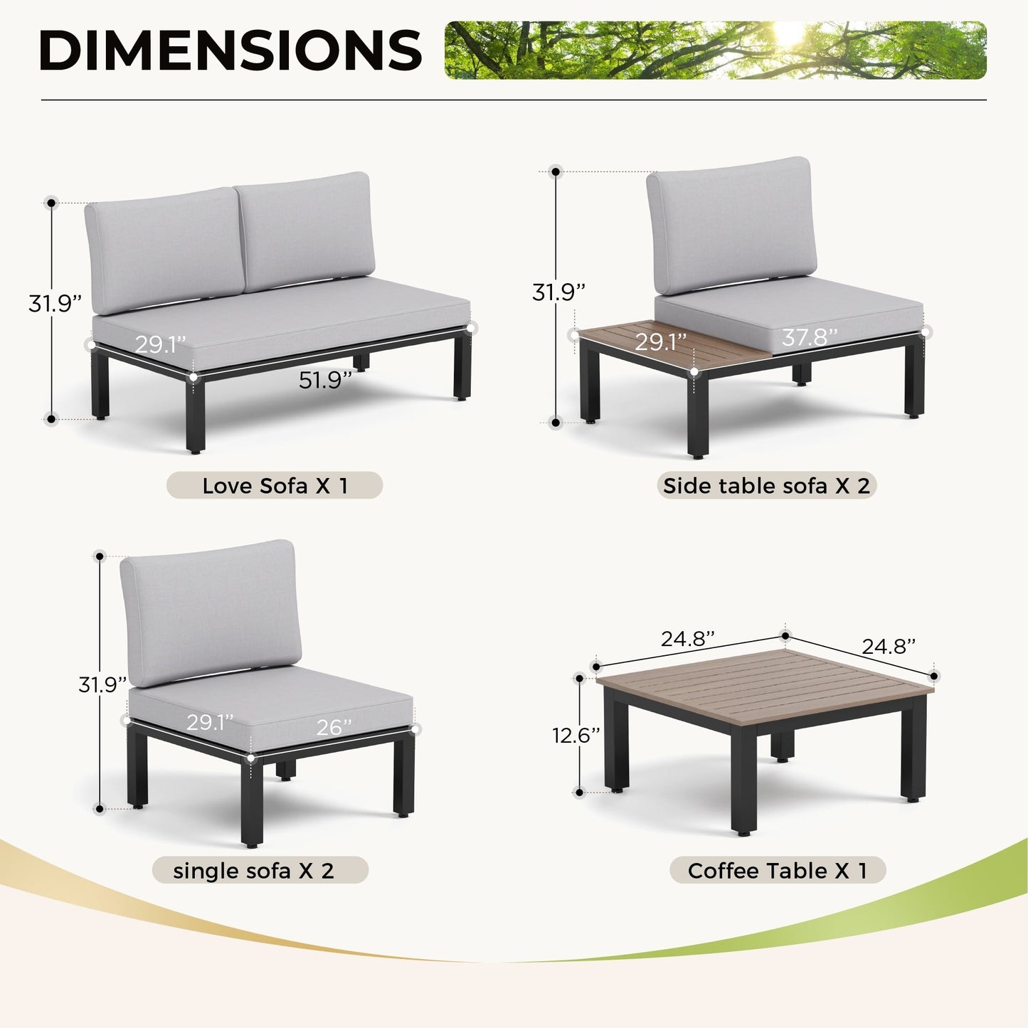Ensemble de canapés sectionnels de patio 10 places, cadre en acier avec revêtement électrolytique, ensembles de conversation avec table d'appoint intégrée, coussin gris