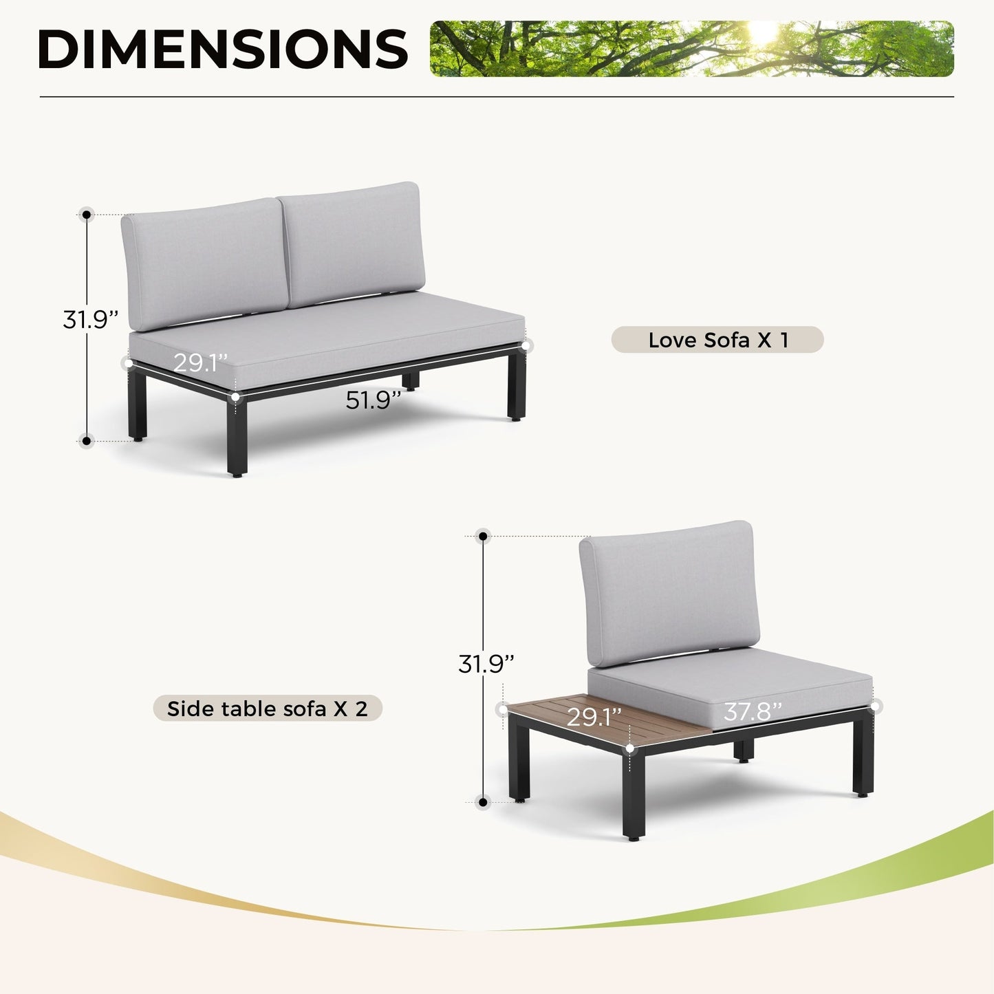 Ensemble de canapés sectionnels de patio 10 places, cadre en acier avec revêtement électrolytique, ensembles de conversation avec table d'appoint intégrée, coussin gris