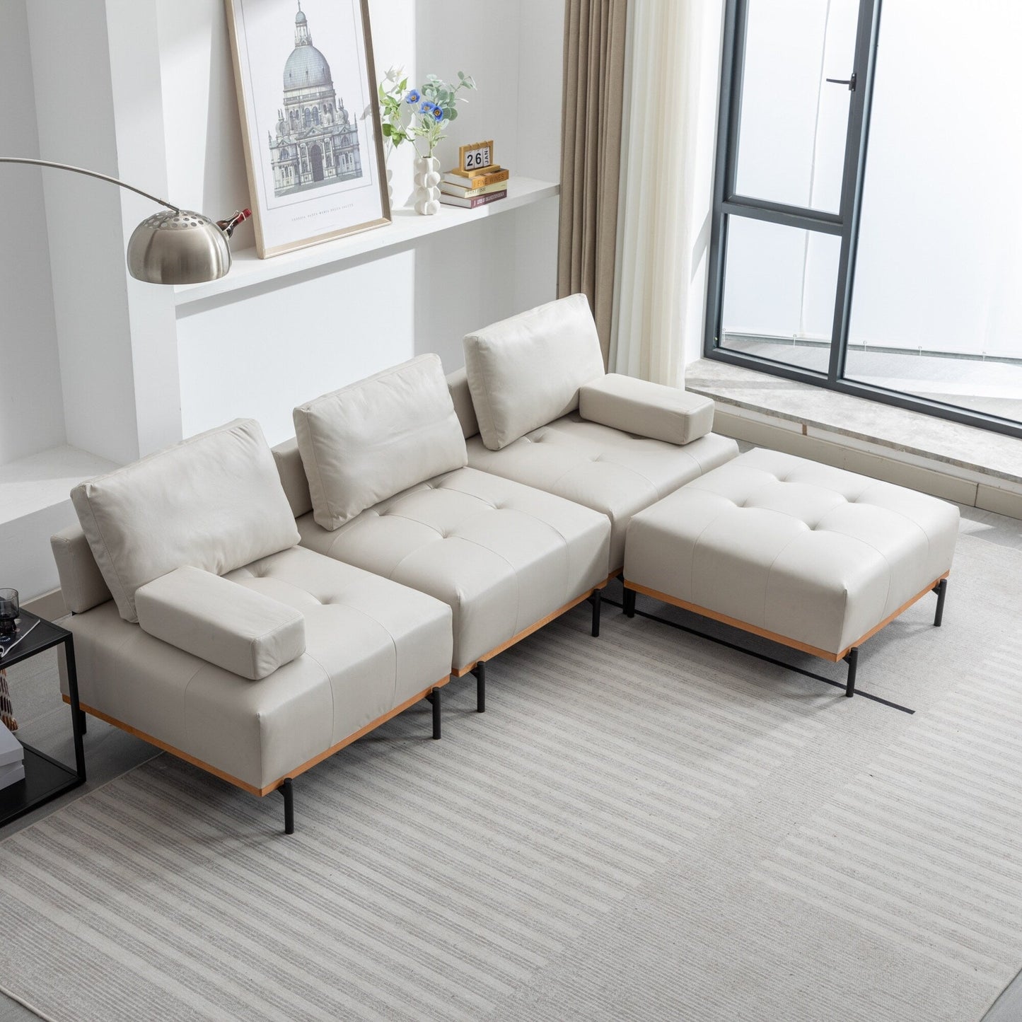 Canapé en L en tissu de 100,7 po avec pouf amovible et pieds en métal