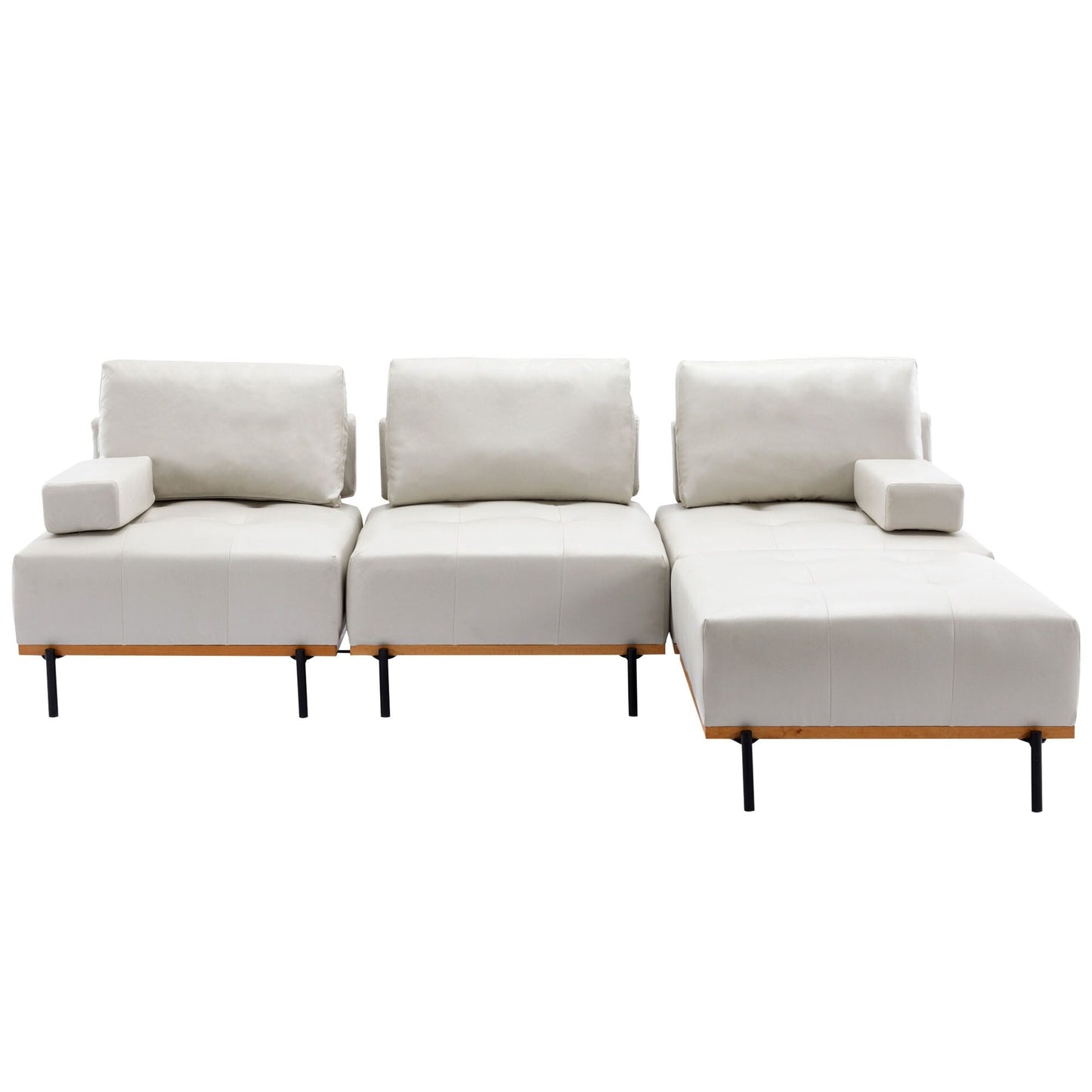 Canapé en L en tissu de 100,7 po avec pouf amovible et pieds en métal