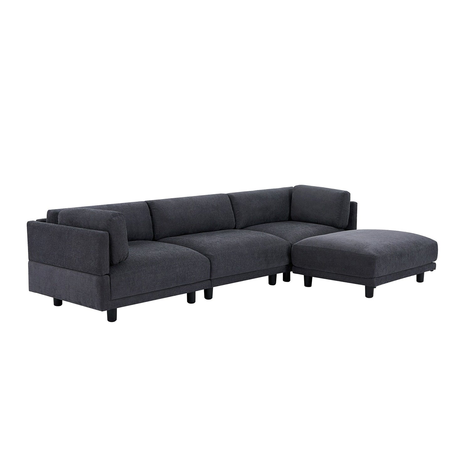 Canapé sectionnel en L en polyester 102,4 avec repose-pieds réversible, coussins épais et pieds en plastique résistants