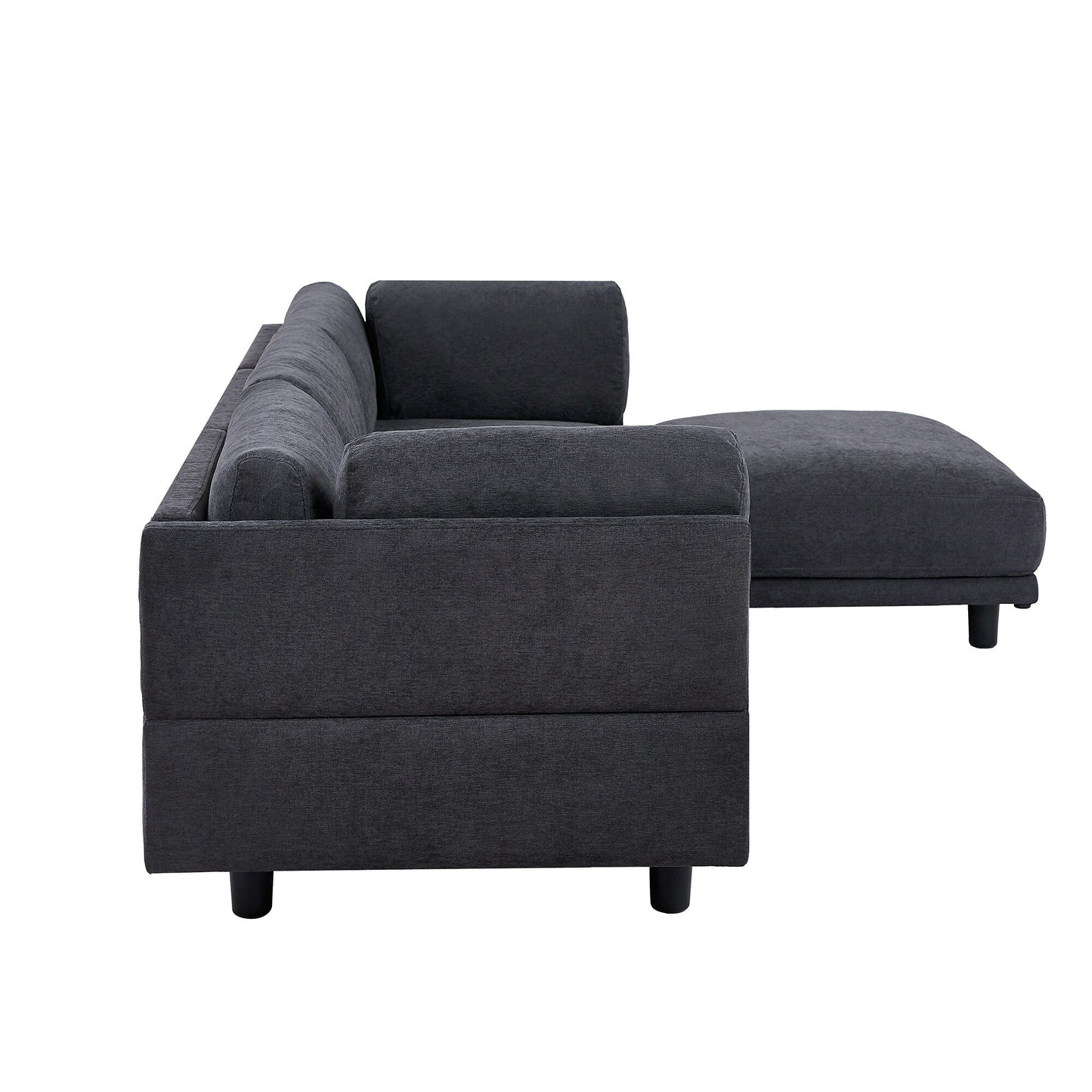 Canapé sectionnel en L en polyester 102,4 avec repose-pieds réversible, coussins épais et pieds en plastique résistants