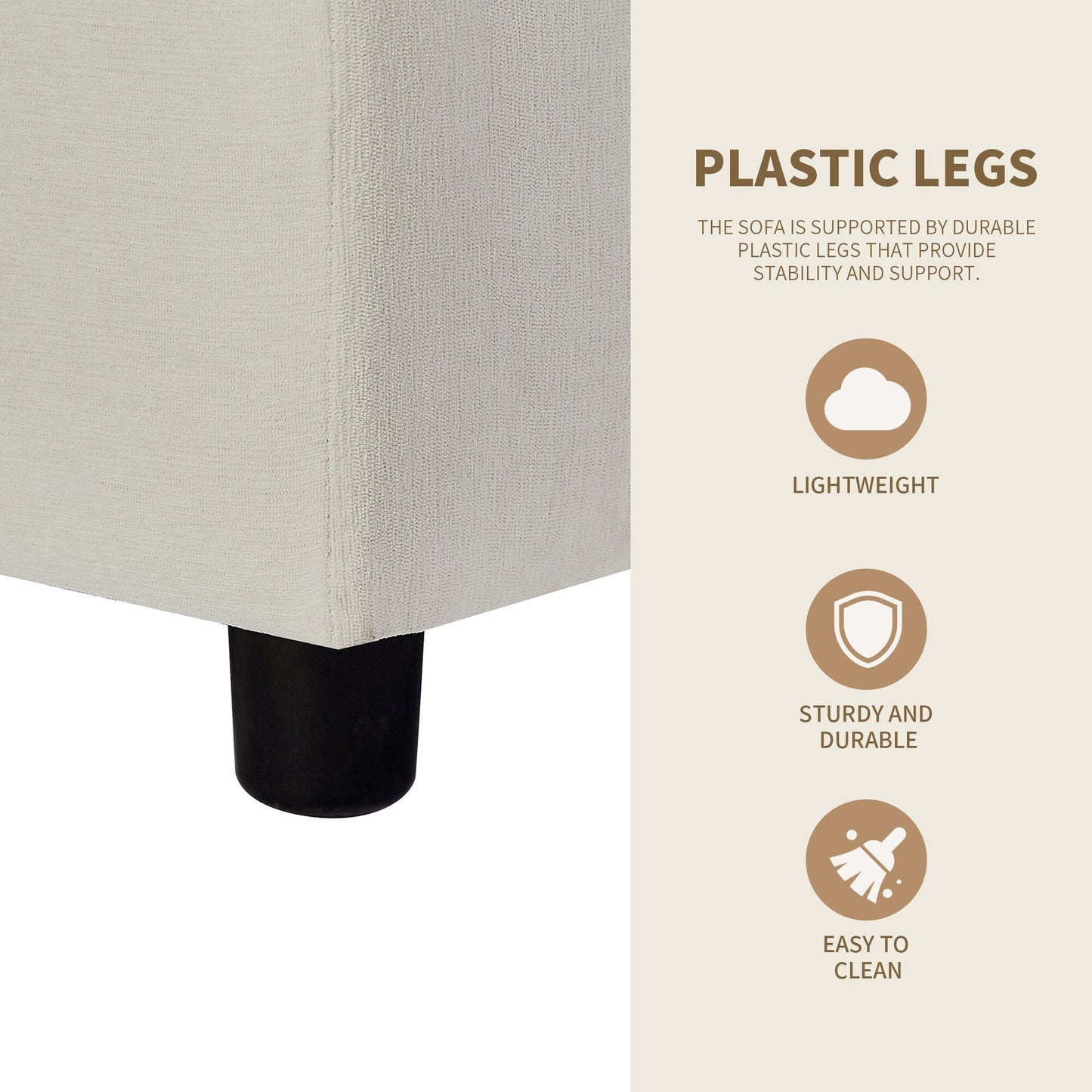 Canapé sectionnel en L en polyester 102,4 avec repose-pieds réversible, coussins épais et pieds en plastique résistants
