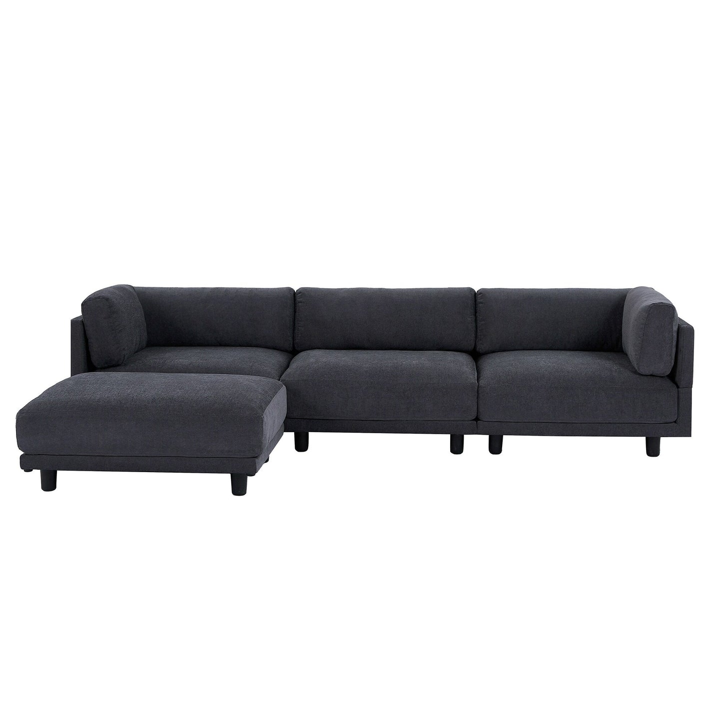 Canapé sectionnel en L en polyester 102,4 avec repose-pieds réversible, coussins épais et pieds en plastique résistants