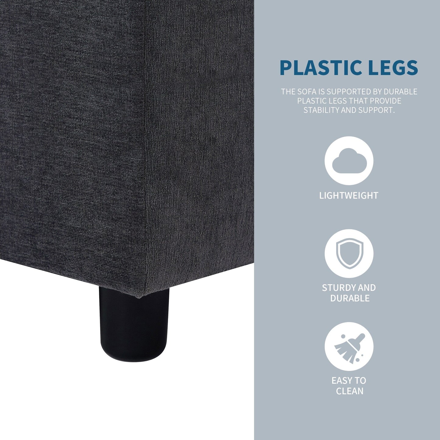 Canapé sectionnel en L en polyester 102,4 avec repose-pieds réversible, coussins épais et pieds en plastique résistants