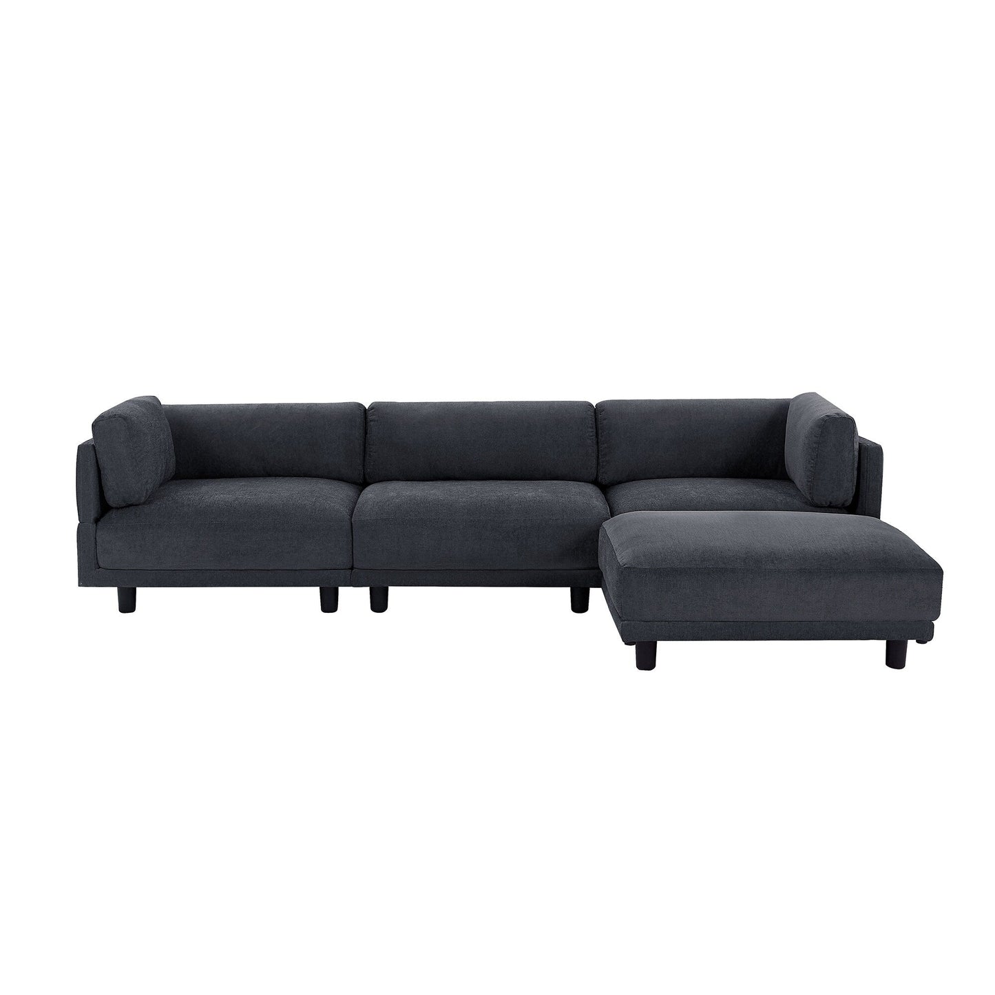 Canapé sectionnel en L en polyester 102,4 avec repose-pieds réversible, coussins épais et pieds en plastique résistants