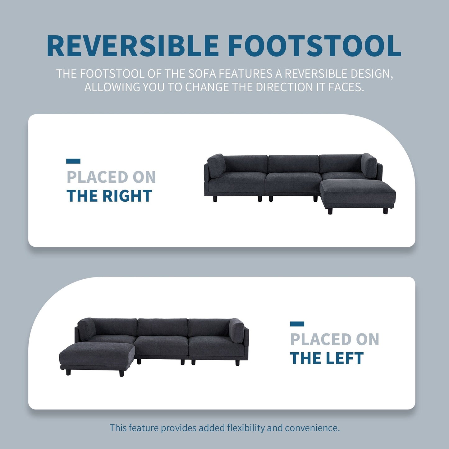 Canapé sectionnel en polyester en forme de L de 102,4 po avec repose-pieds réversible, coussins épais et pieds en plastique durable