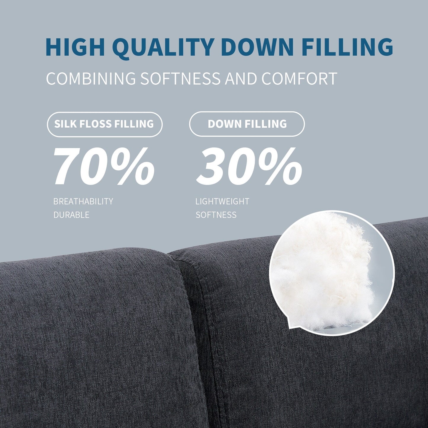 Canapé sectionnel en polyester en forme de L de 102,4 po avec repose-pieds réversible, coussins épais et pieds en plastique durable