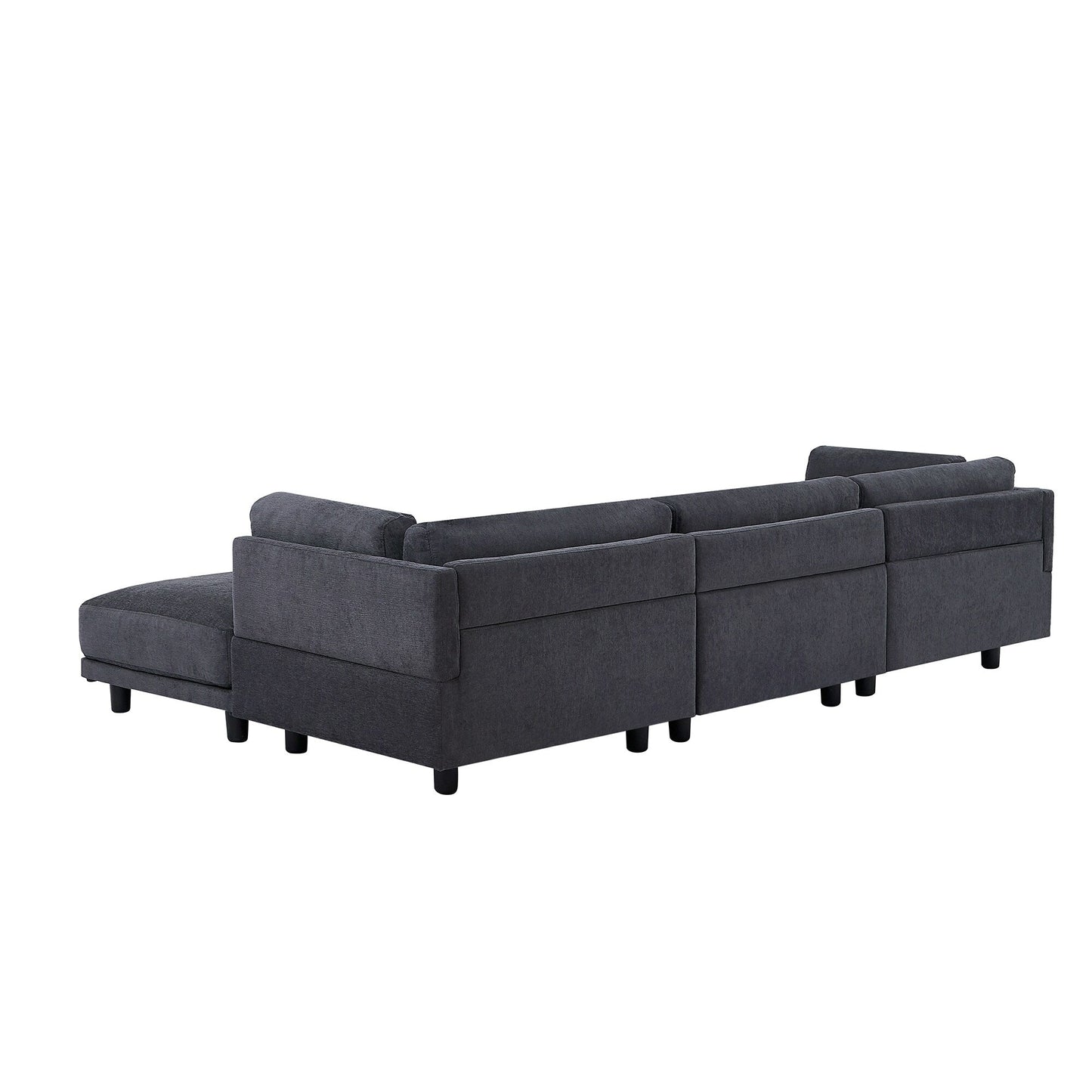 Canapé sectionnel en polyester en forme de L de 102,4 po avec pouf réversible, coussins moelleux et base en plastique robuste