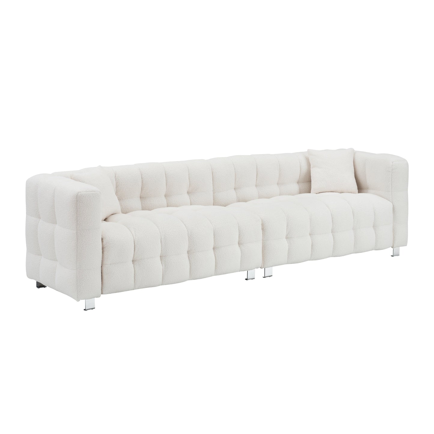 Canapé 4 places en velours Teddy de 102 pouces avec pieds en métal et coussins décoratifs, design multidirectionnel moderne pour le salon