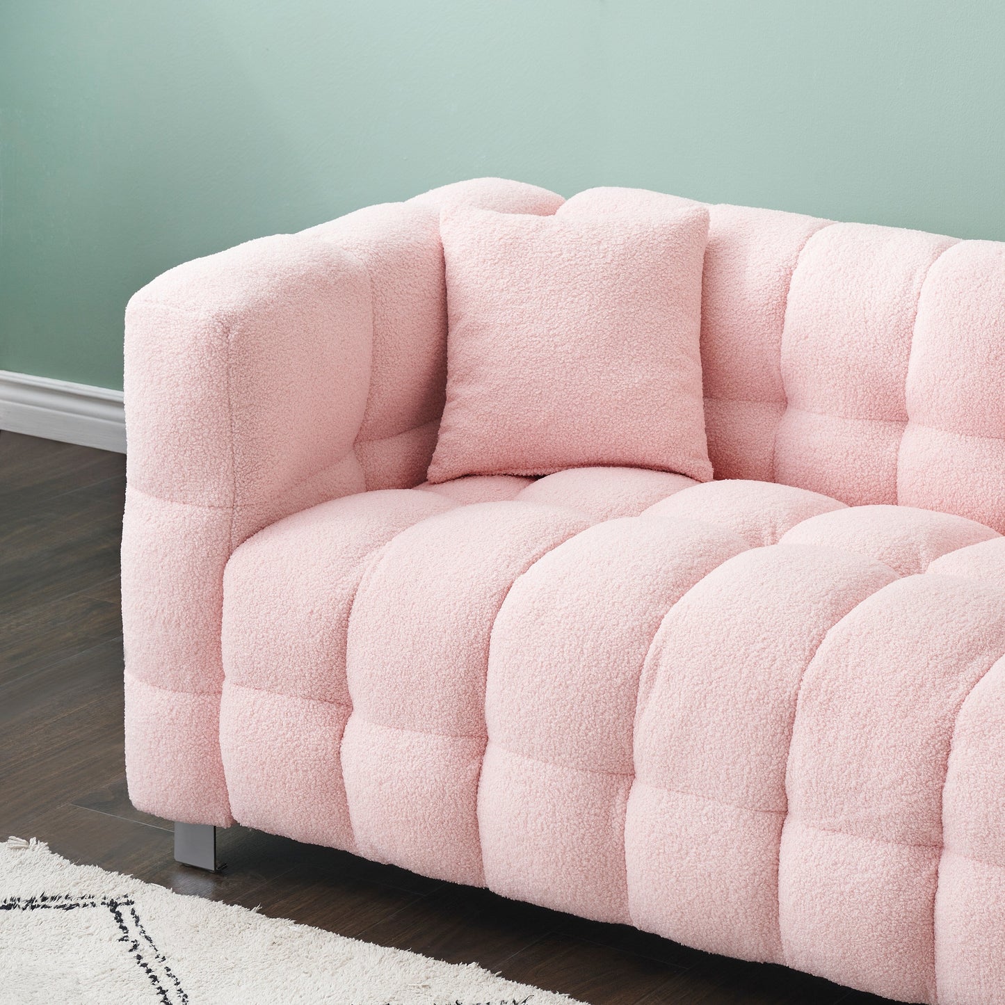 Canapé 4 places en velours Teddy de 102 pouces avec pieds en métal et coussins décoratifs, design multidirectionnel moderne pour le salon
