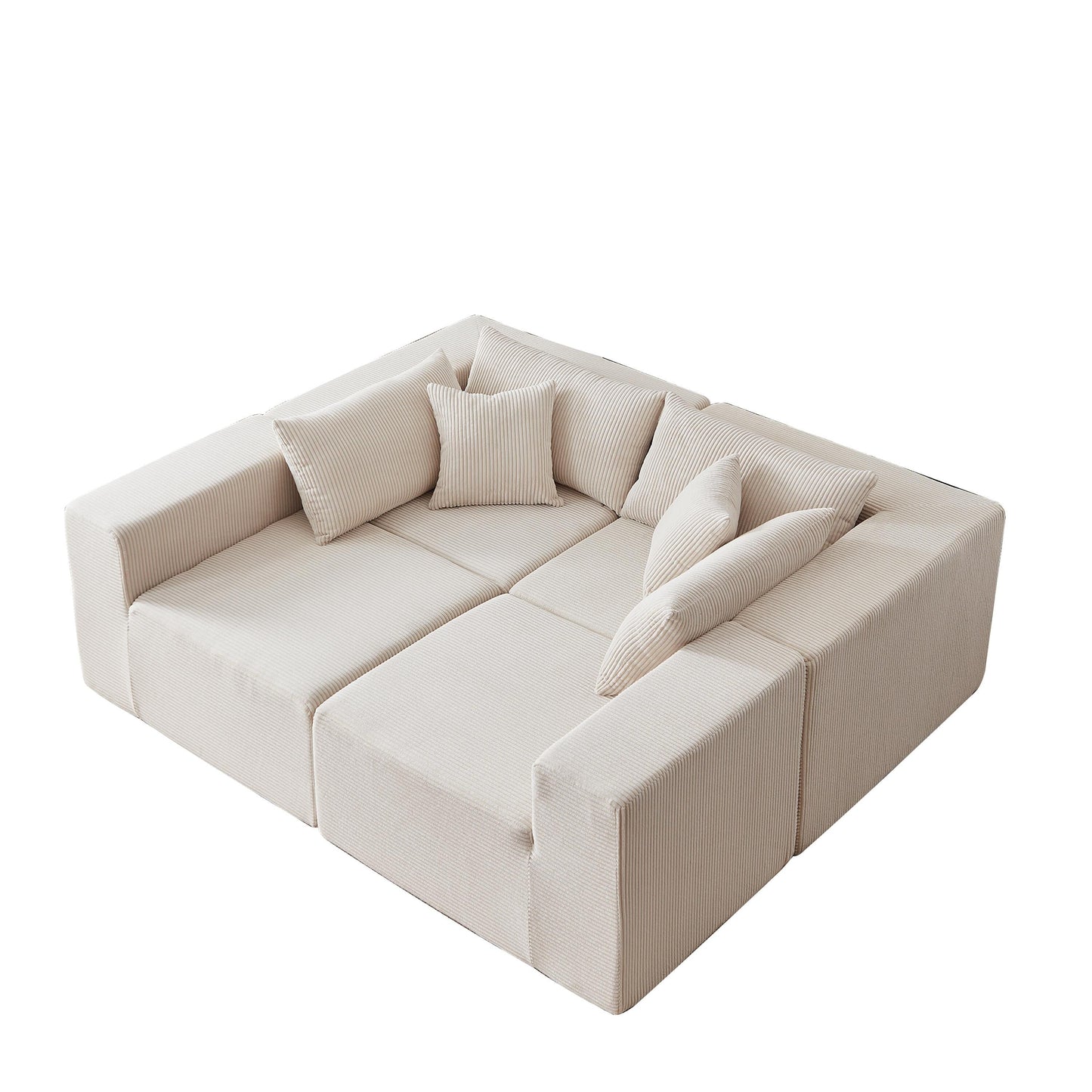 Canapé modulaire en L de 104 pouces en velours côtelé, ensemble de canapés de sol, canapé compressé rempli de mousse, combinaison gratuite de 4 pièces