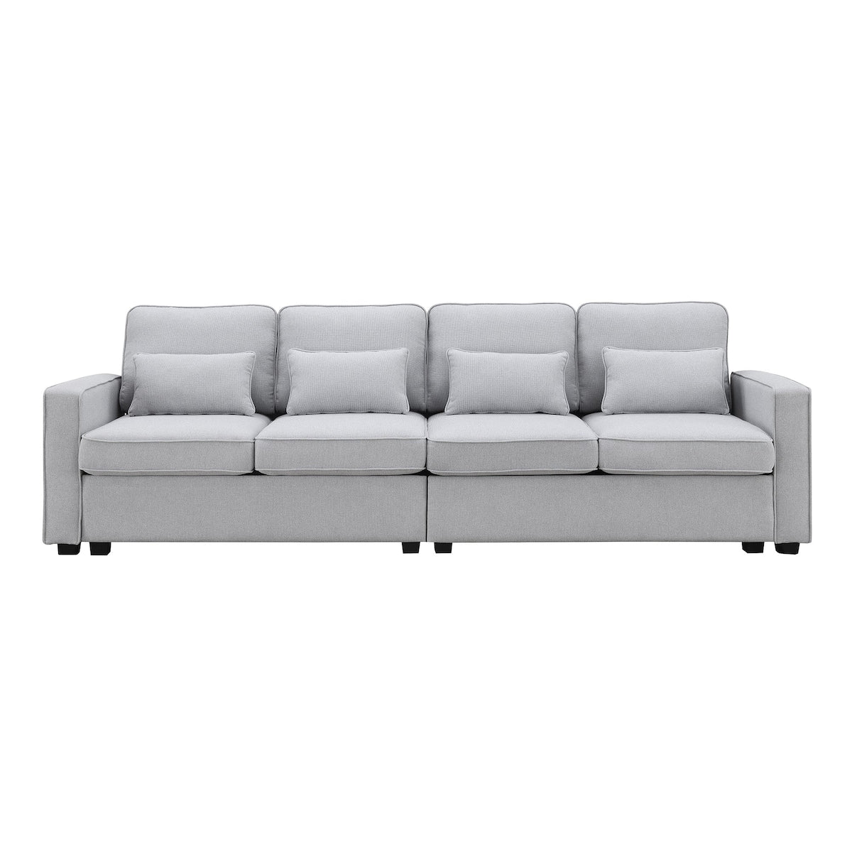 Canapé 4 places moderne en lin avec poches pour accoudoirs et 4 coussins