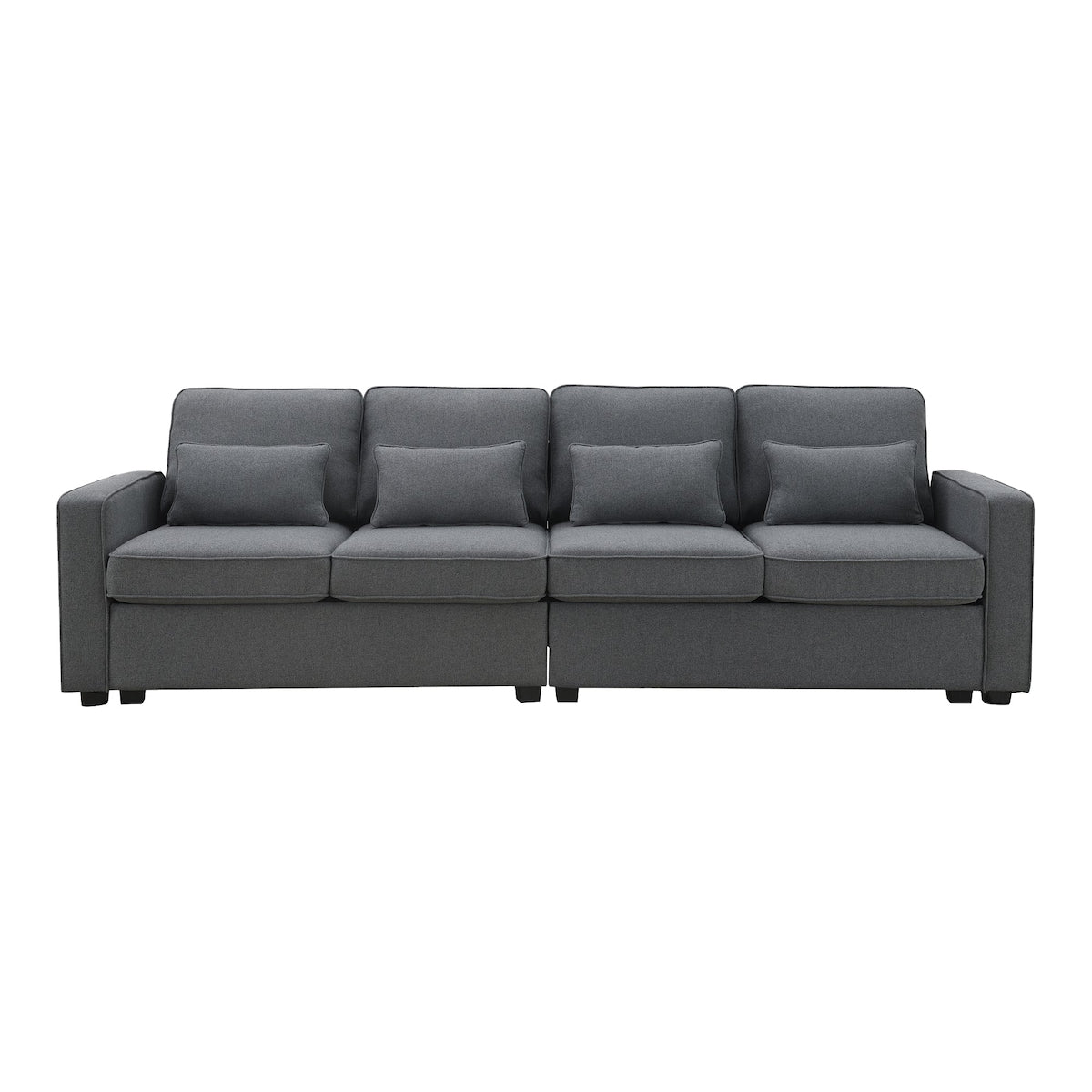 Canapé 4 places moderne en lin avec poches pour accoudoirs et 4 coussins