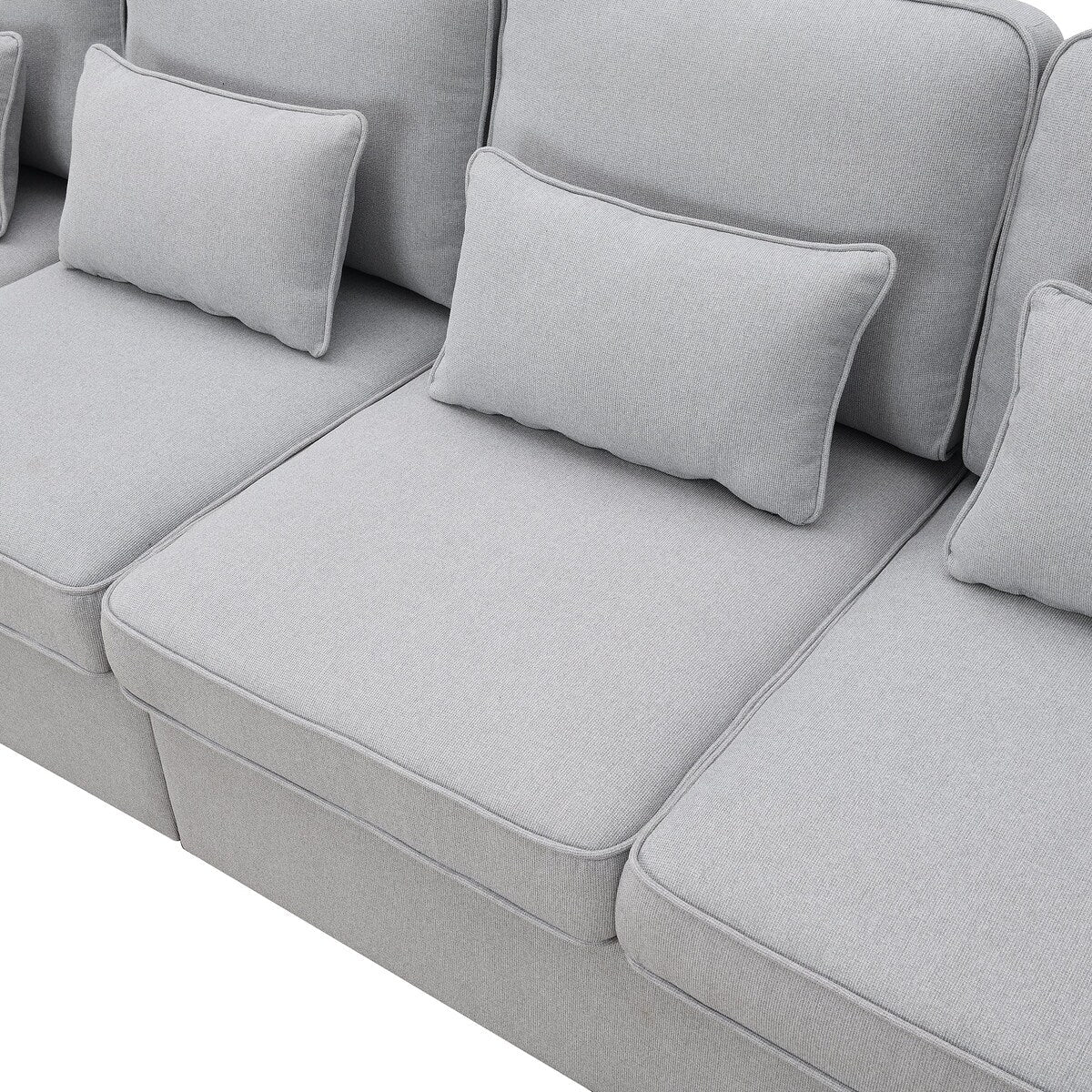 Canapé 4 places moderne en lin avec poches pour accoudoirs et 4 coussins