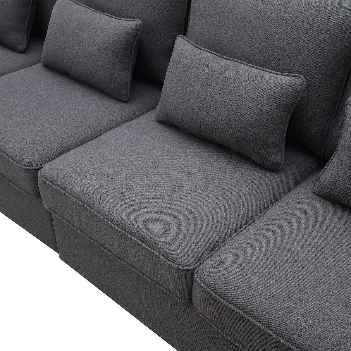 Canapé 4 places moderne en lin avec poches pour accoudoirs et 4 coussins