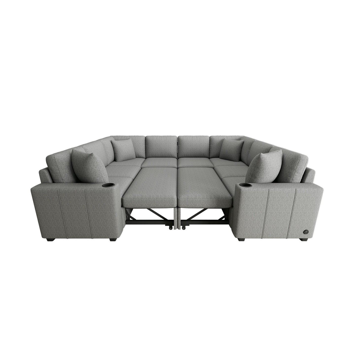 Canapé sectionnel modulaire en U de 108 pouces avec canapé-lit gigogne, ports USB et deux porte-gobelets pour le salon