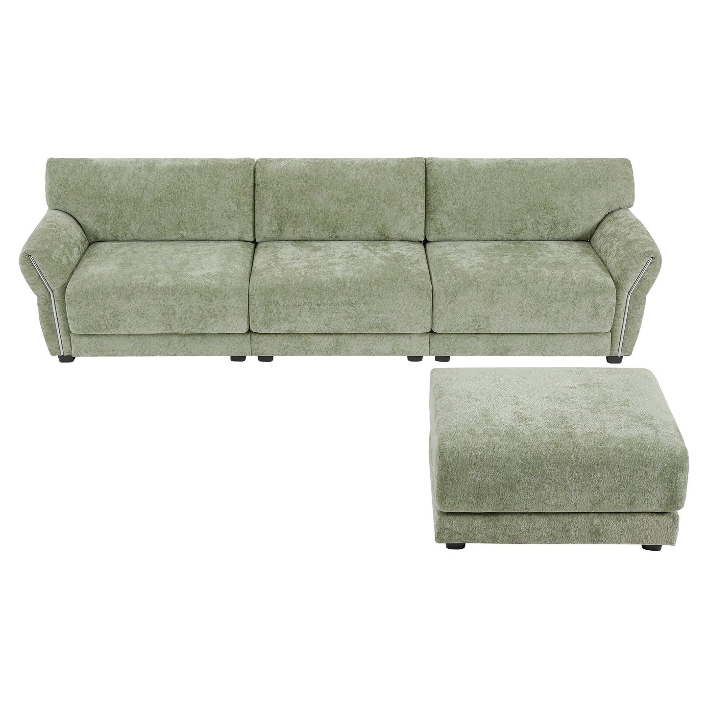 Canapé sectionnel en chenille de 110 pouces en forme de L avec chargement USB et Type-C, accoudoirs en pétales et pouf amovible pour le salon