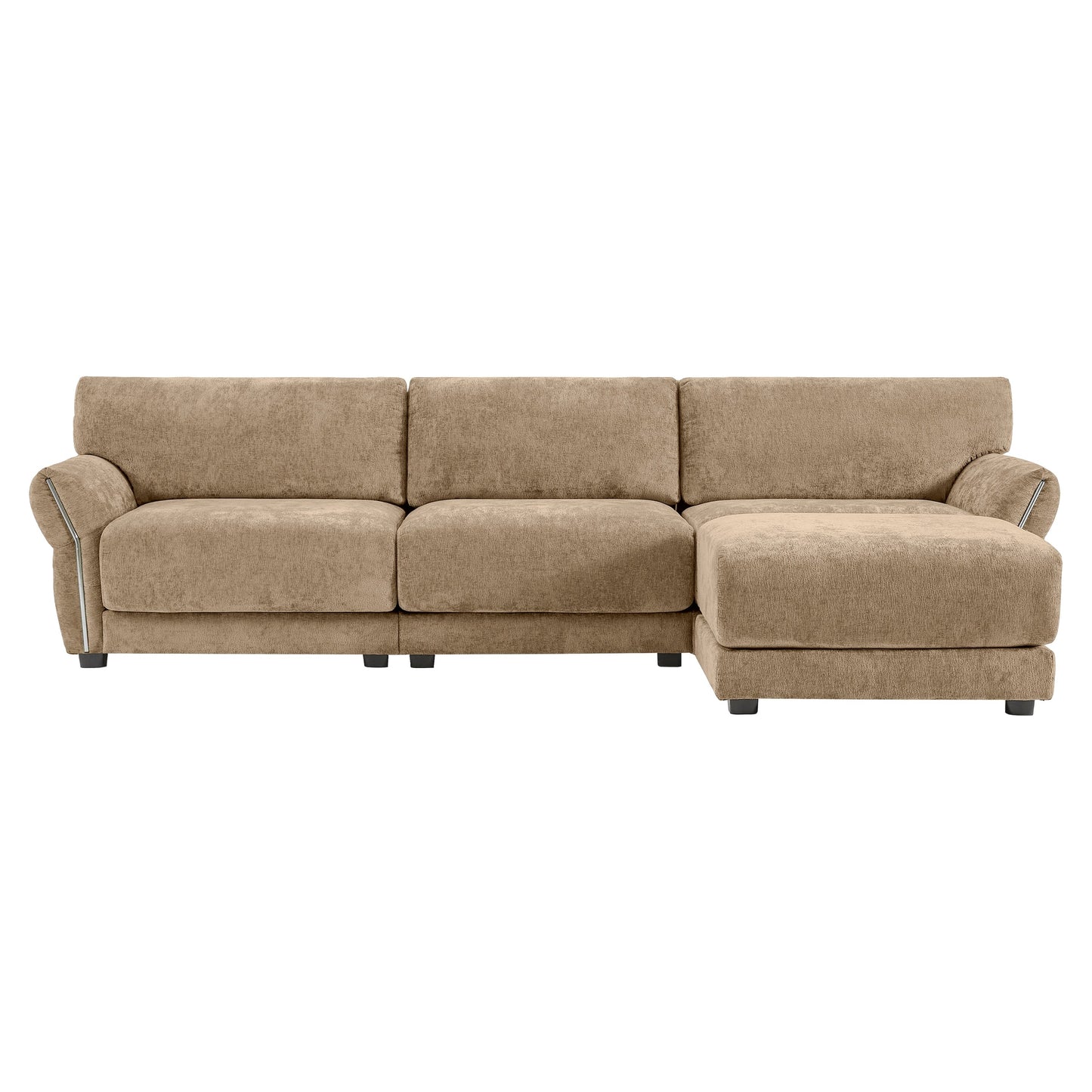 Canapé sectionnel en chenille de 110 pouces en forme de L avec chargement USB et Type-C, accoudoirs en pétales et pouf amovible pour le salon