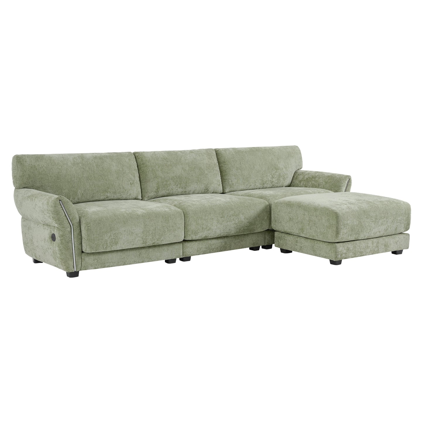 Canapé sectionnel en chenille de 110 pouces en forme de L avec chargement USB et Type-C, accoudoirs en pétales et pouf amovible pour le salon