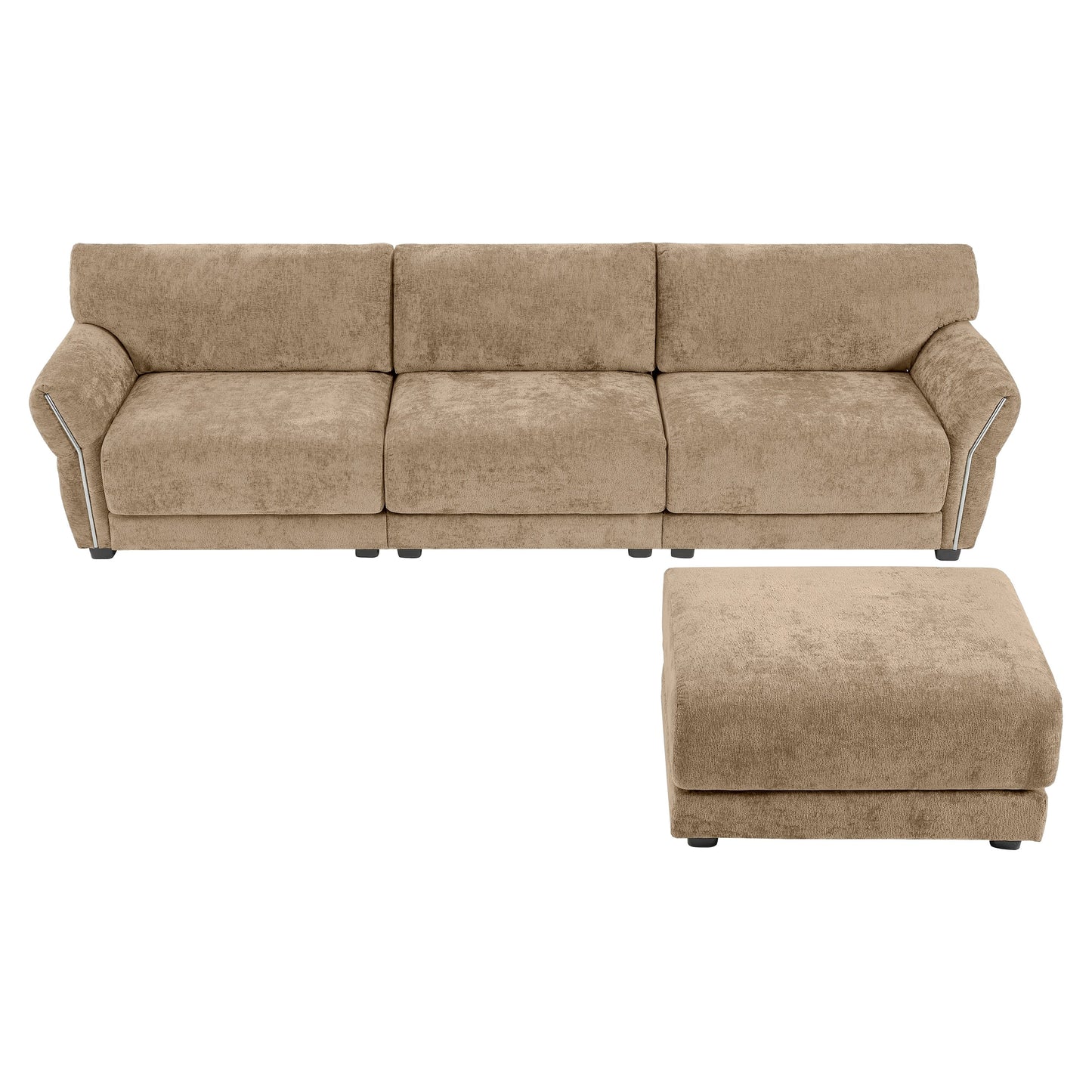 Canapé sectionnel en chenille de 110 pouces en forme de L avec chargement USB et Type-C, accoudoirs en pétales et pouf amovible pour le salon