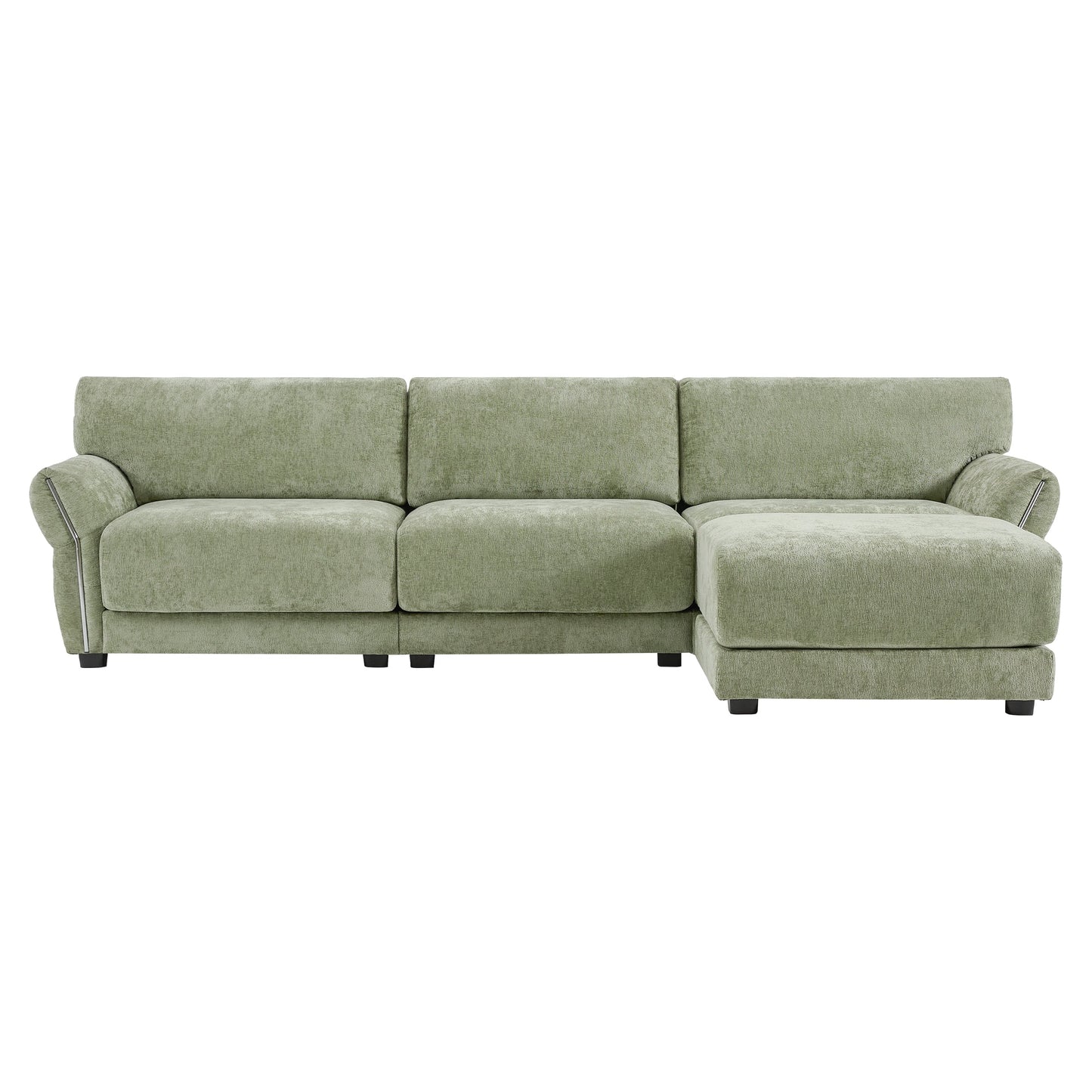 Canapé sectionnel en chenille de 110 pouces en forme de L avec chargement USB et Type-C, accoudoirs en pétales et pouf amovible pour le salon