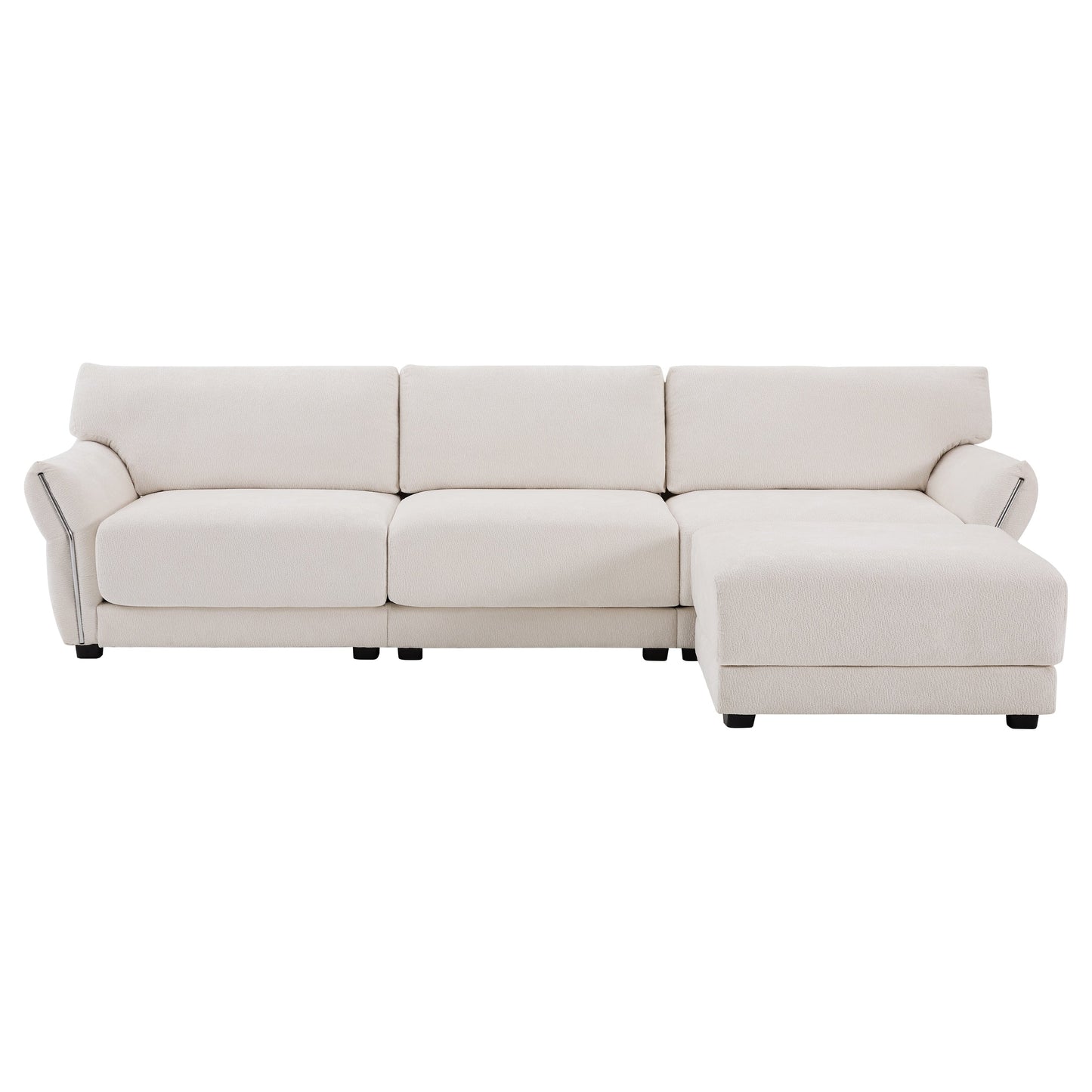 Canapé sectionnel en chenille de 110 pouces en forme de L avec chargement USB et Type-C, accoudoirs en pétales et pouf amovible pour le salon