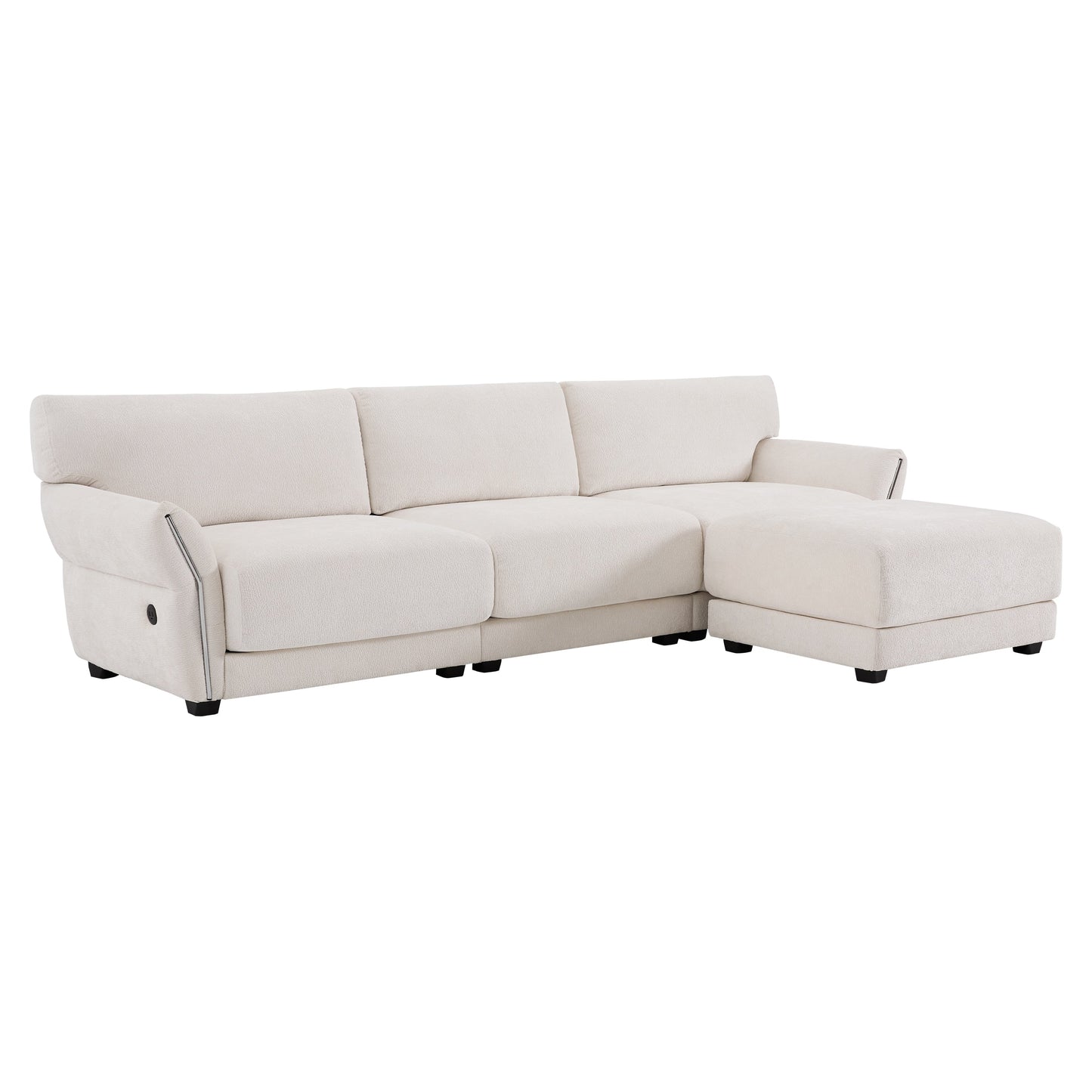 Canapé sectionnel en chenille de 110 pouces en forme de L avec chargement USB et Type-C, accoudoirs en pétales et pouf amovible pour le salon