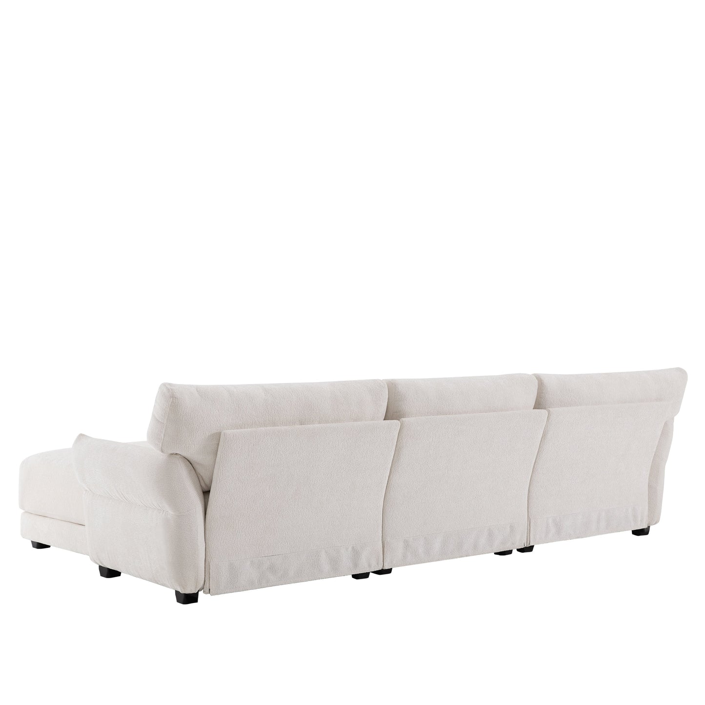 Canapé sectionnel en chenille de 110 pouces en forme de L avec chargement USB et Type-C, accoudoirs en pétales et pouf amovible pour le salon