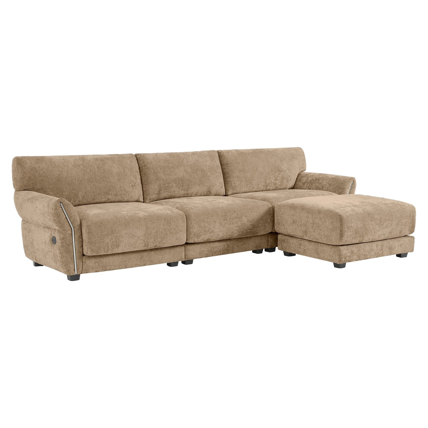Canapé sectionnel en chenille de 110 pouces en forme de L avec chargement USB et Type-C, accoudoirs en pétales et pouf amovible pour le salon