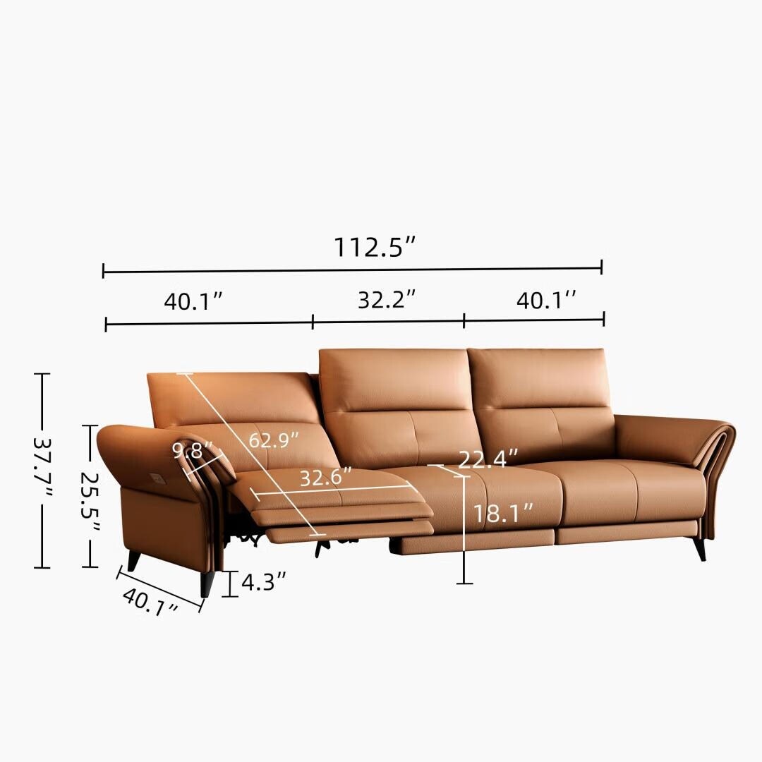 Canapé inclinable électrique en cuir végétalien de 112,5 pouces avec port de chargement USB