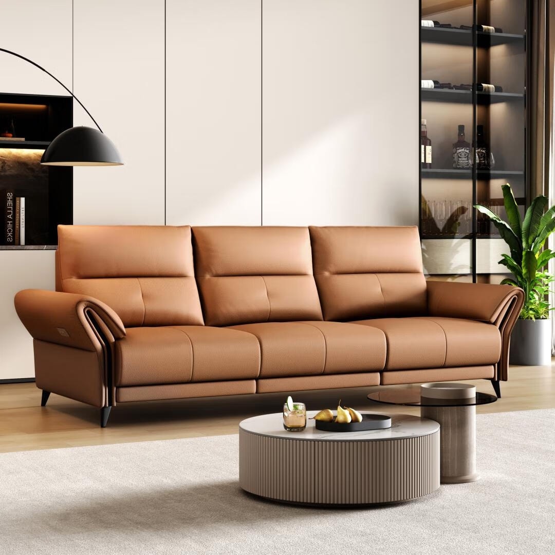 Canapé inclinable électrique en cuir végétalien de 112,5 pouces avec port de chargement USB