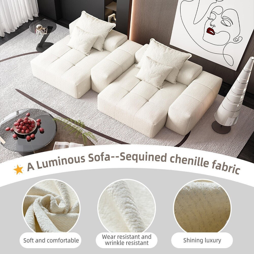 Canapé modulaire 4 places en chenille, capitonné et scintillant, base antidérapante, 113,39 $