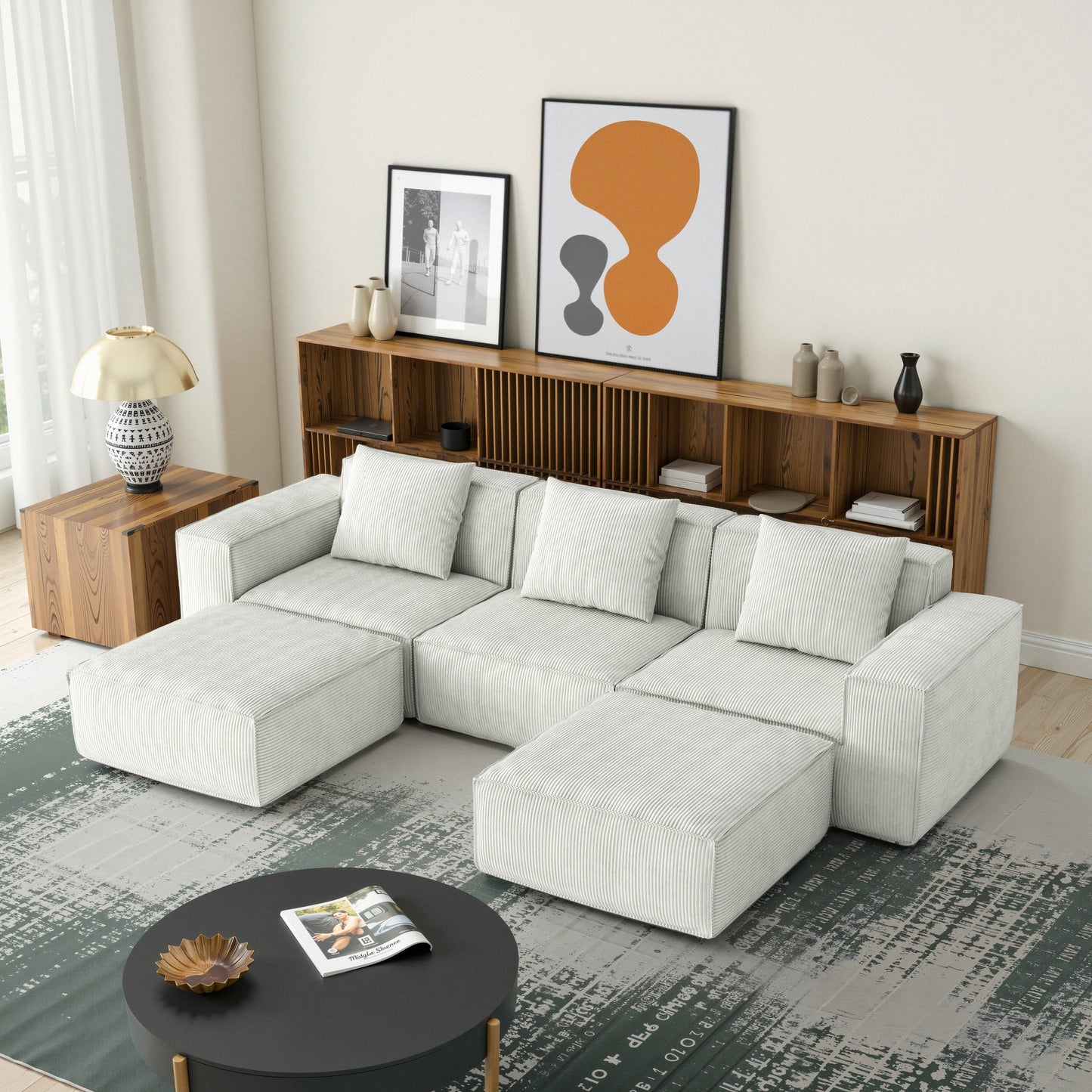 Canapé-lit convertible modulaire 3 places de 118 pouces avec repose-pieds en velours blanc nuage