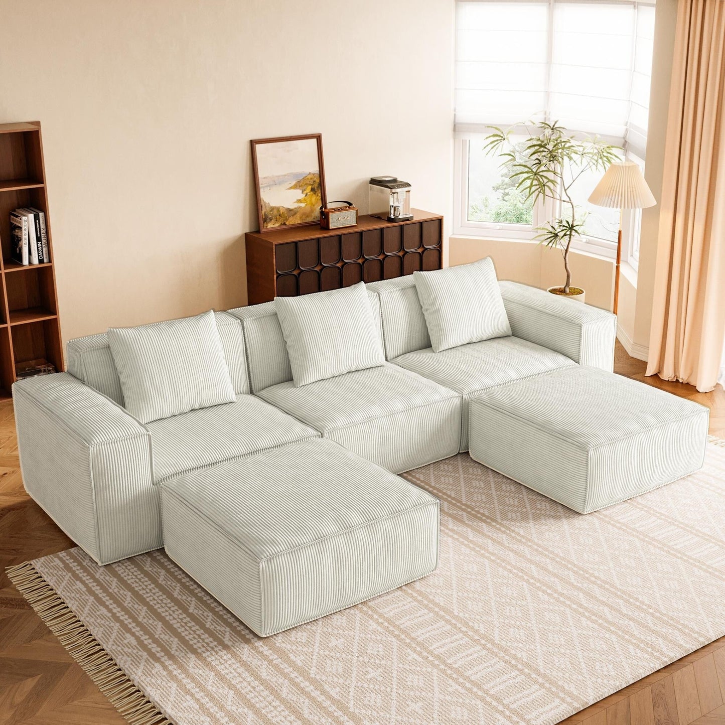 Canapé-lit convertible modulaire 3 places de 118 pouces avec repose-pieds en velours blanc nuage