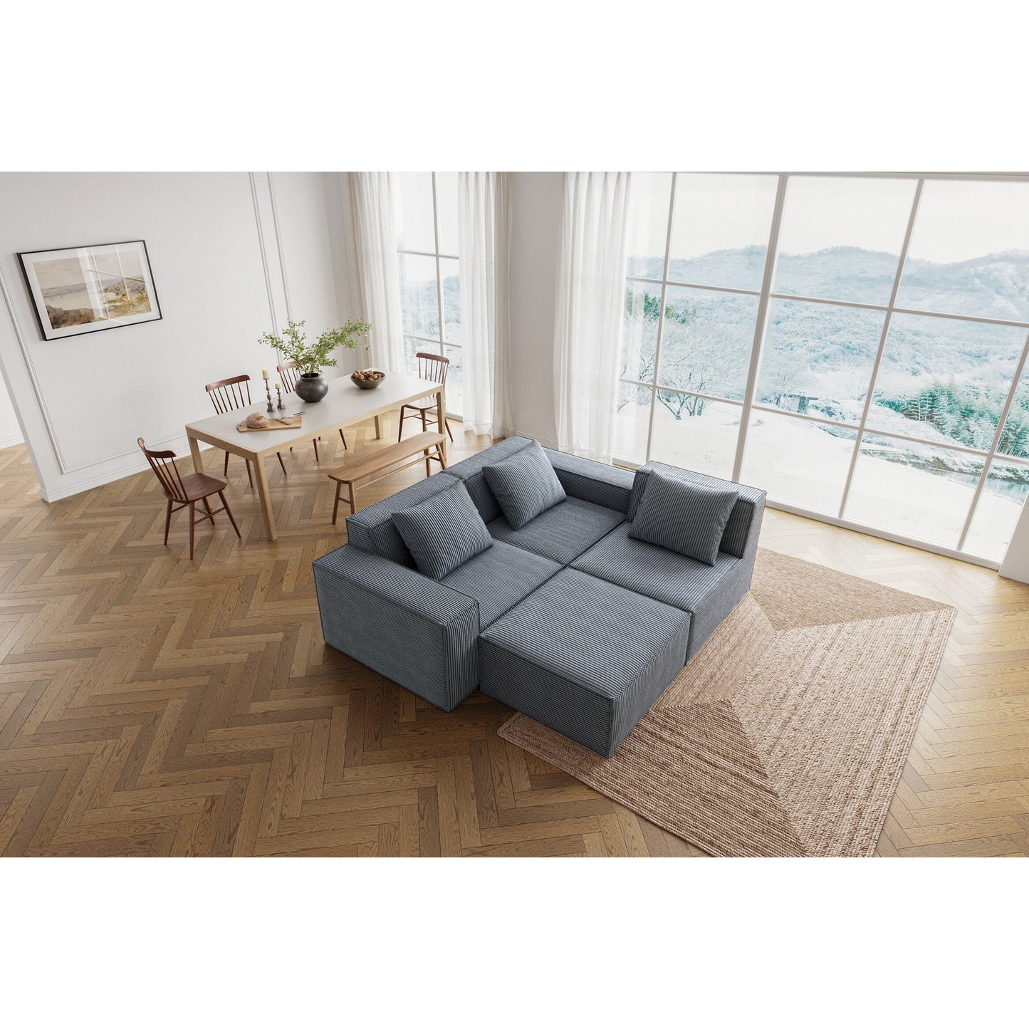Canapé-lit modulaire convertible 3 places de 118 pouces avec repose-pieds en velours côtelé gris
