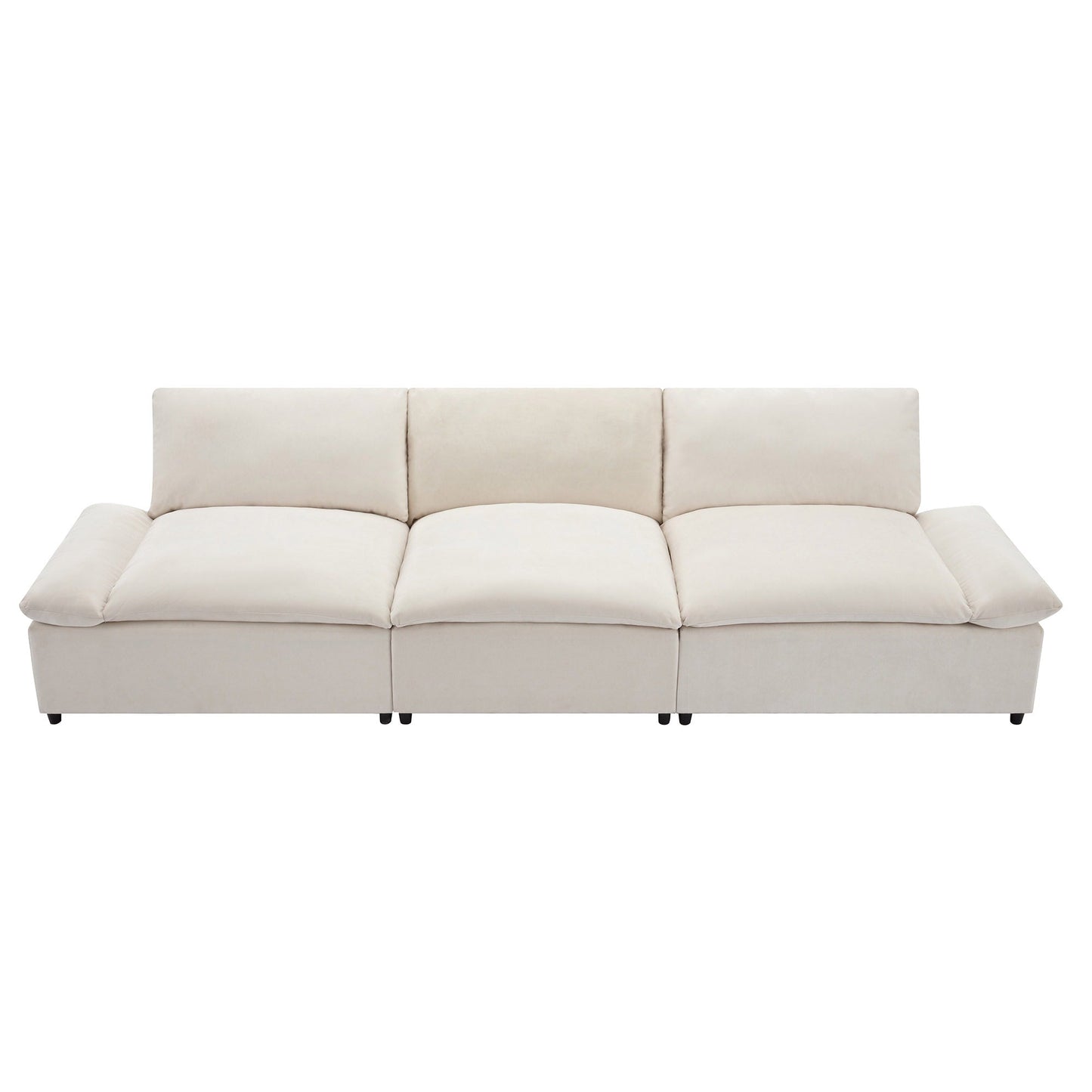 Grand canapé 3 places en polyester de 119,5 pouces avec 2 unités de rangement et pieds en bois d'hévéa pour le salon